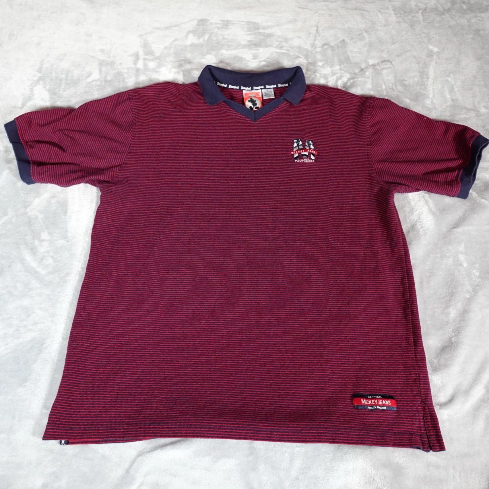 Disney VINTAGE Disney Mickey Jeans Polo Shirt Mens XL Striped Red 90s Logo Embroidered Short Sleeve Classic Fit Size US XL / EU 56 / 4 - 2 Thumbnail