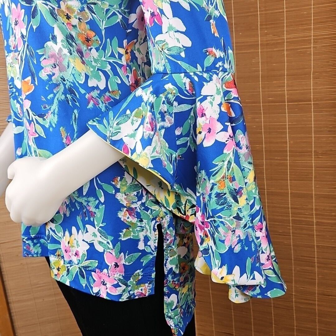 Vintage Shelby Palmer Bell Sleeve Tunic Top Womens 12 Teal Floral Pr Size XL / US 12-14 / IT 48-50 - 4 Thumbnail