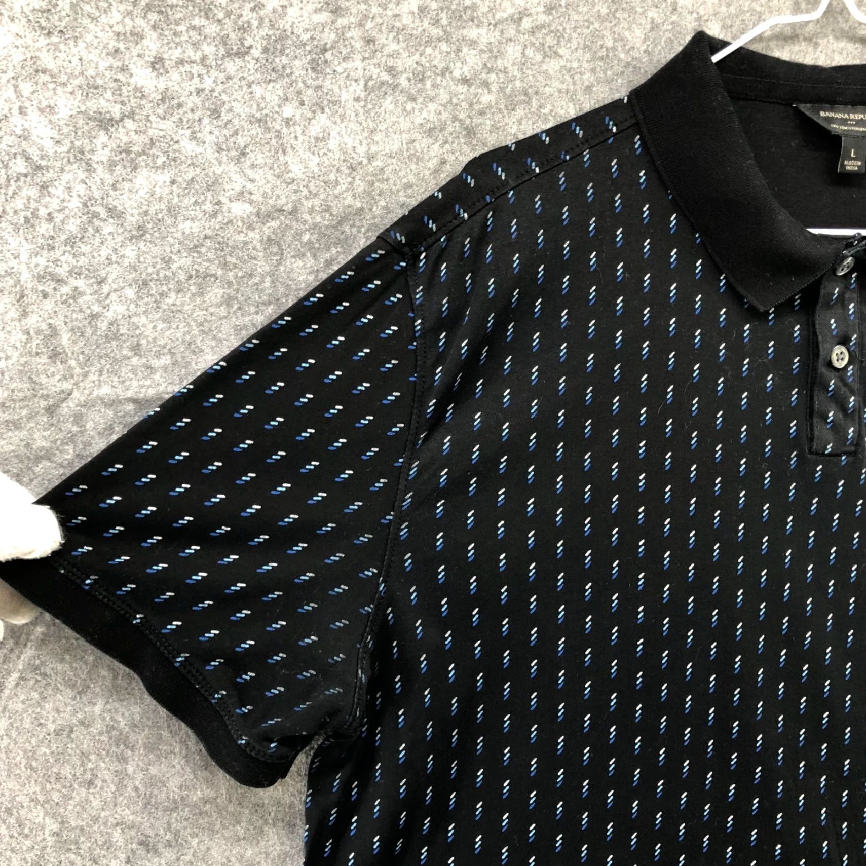 Banana Republic BANANA REPUBLIC Polo Shirt Mens L Black Blue Printed Luxe Performance Short Sleeve Size US L / EU 52-54 / 3 - 5 Thumbnail