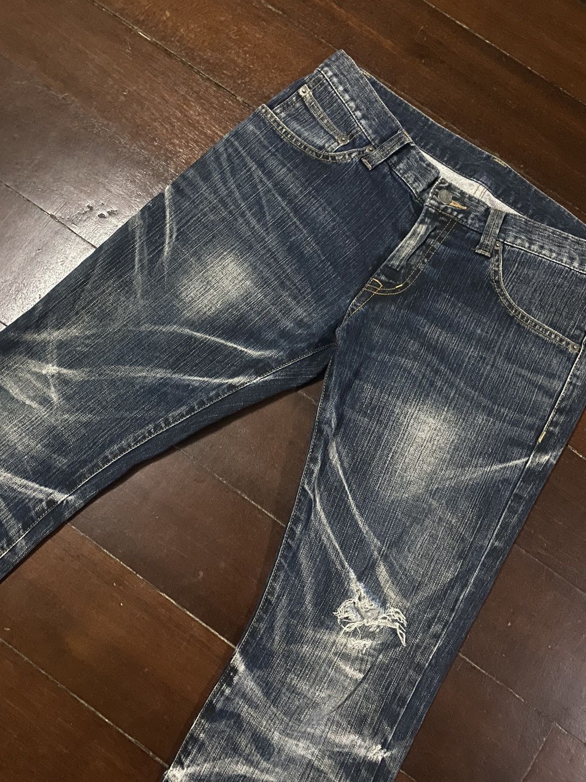 If Six Was Nine FIRE Tornado Mart Flare Denim Pants CLAWMARK DISTRESSED Size US 34 / EU 50 - 7 Thumbnail