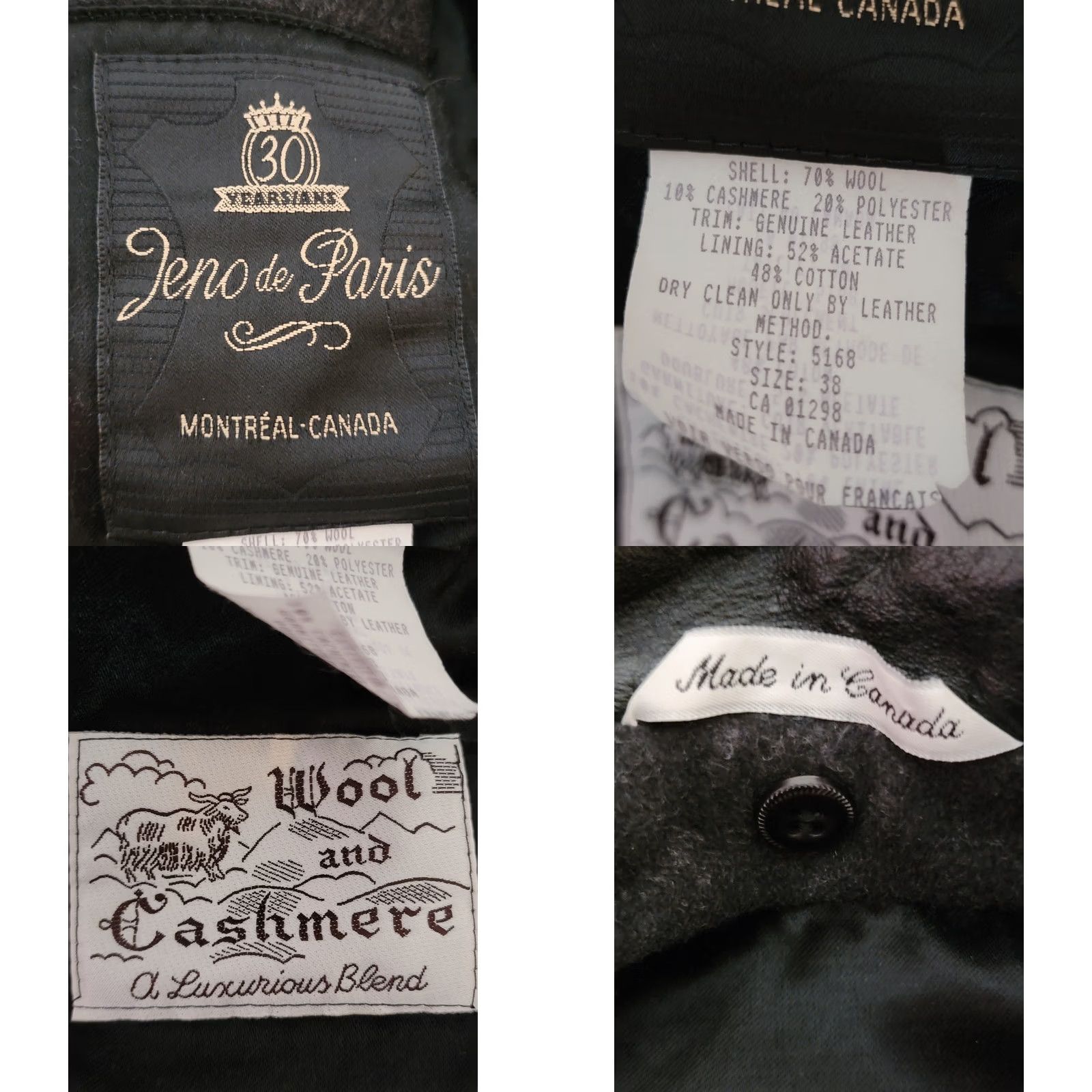 Vintage VINTAGE Jeno de Paris Coat Mens M Gray Wool Cashmere Leather Trim Bomber Jacket 90s Designer Canada Size US M / EU 48-50 / 2 - 8 Thumbnail