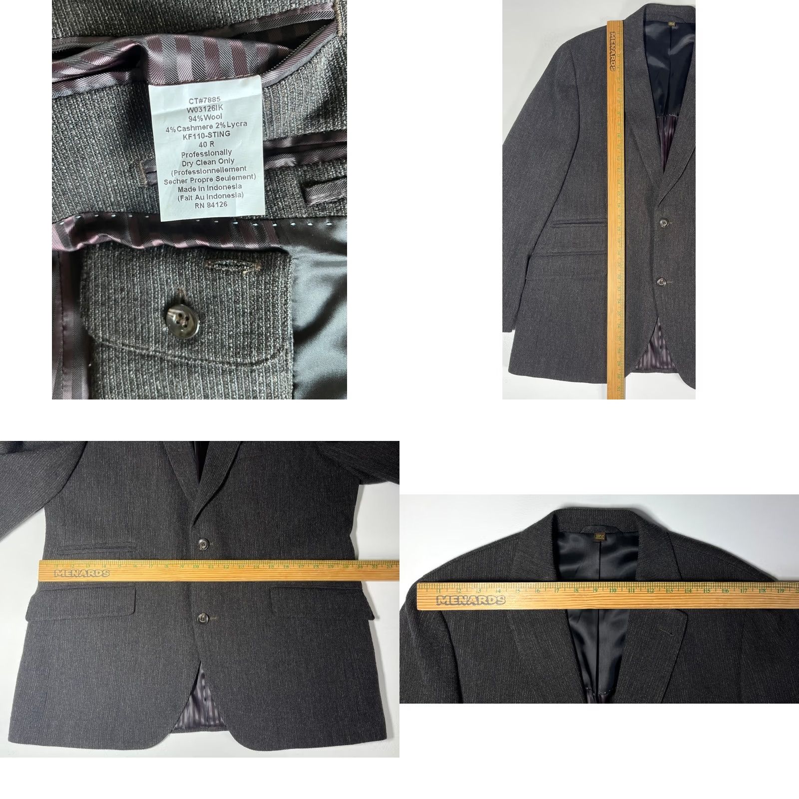 Vintage Men's Kroon Luxury Blazer Jacket Wool Cashmere Blend Elbow Patches Sz 40 R Size 40R - 8 Thumbnail