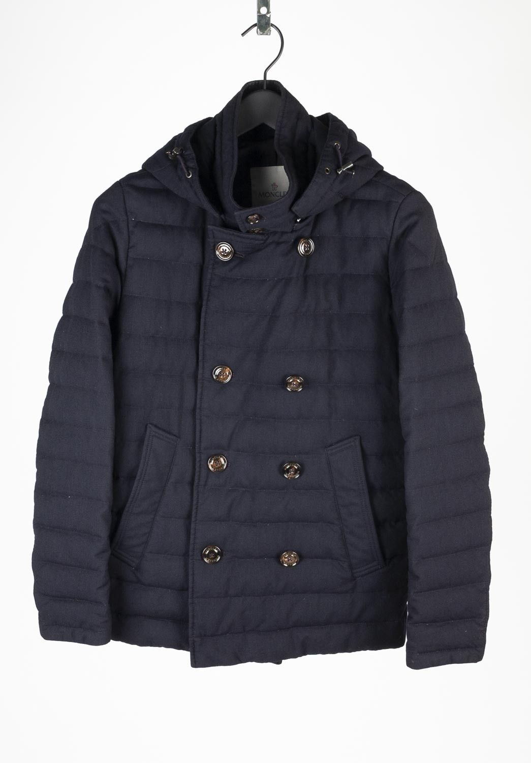 image of Moncler Hooded Roux Blue Down Light Jacket, S623, Men's (Size Medium)