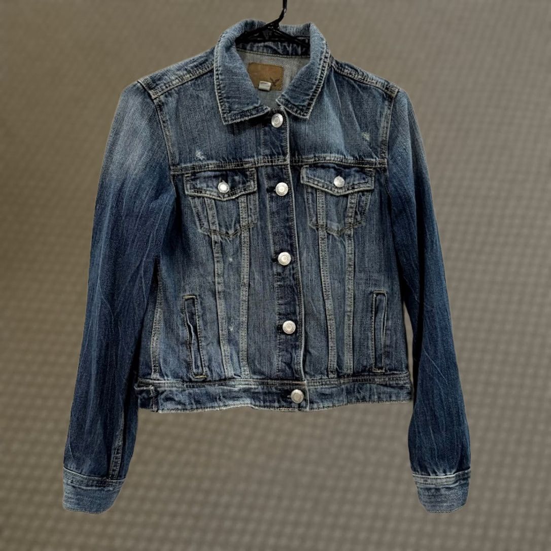 American Eagle Outfitters VINTAGE American Eagle Jacket Womens Small Blue Denim Button Front Size 28" / US 6 / IT 42 - 1 Thumbnail