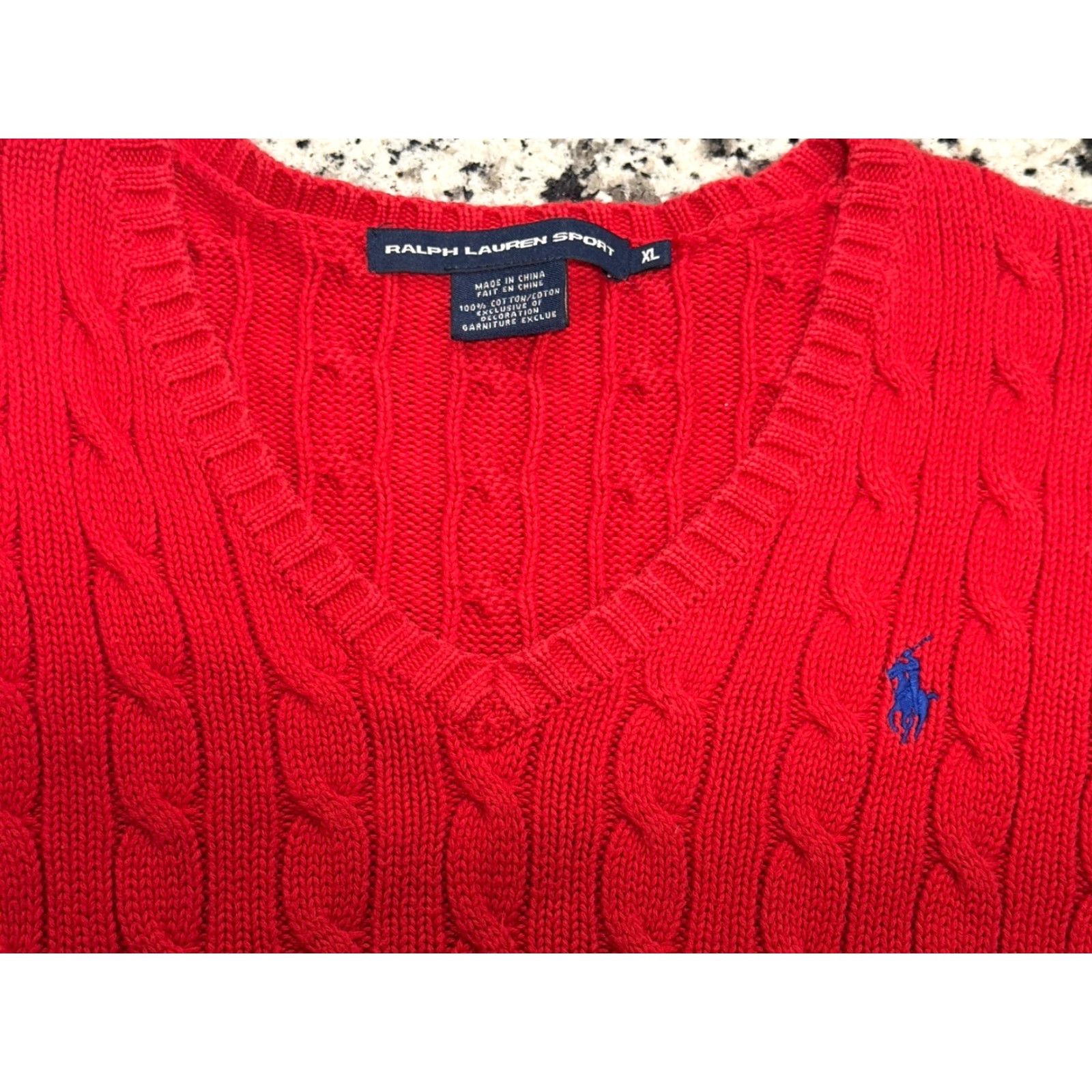 Ralph Lauren VINTAGE Ralph Lauren Sport Sweater XL Red Chunky Cable Knit V-Neck Long Sleeve Preppy Womens Size XL / US 12-14 / IT 48-50 - 2 Thumbnail