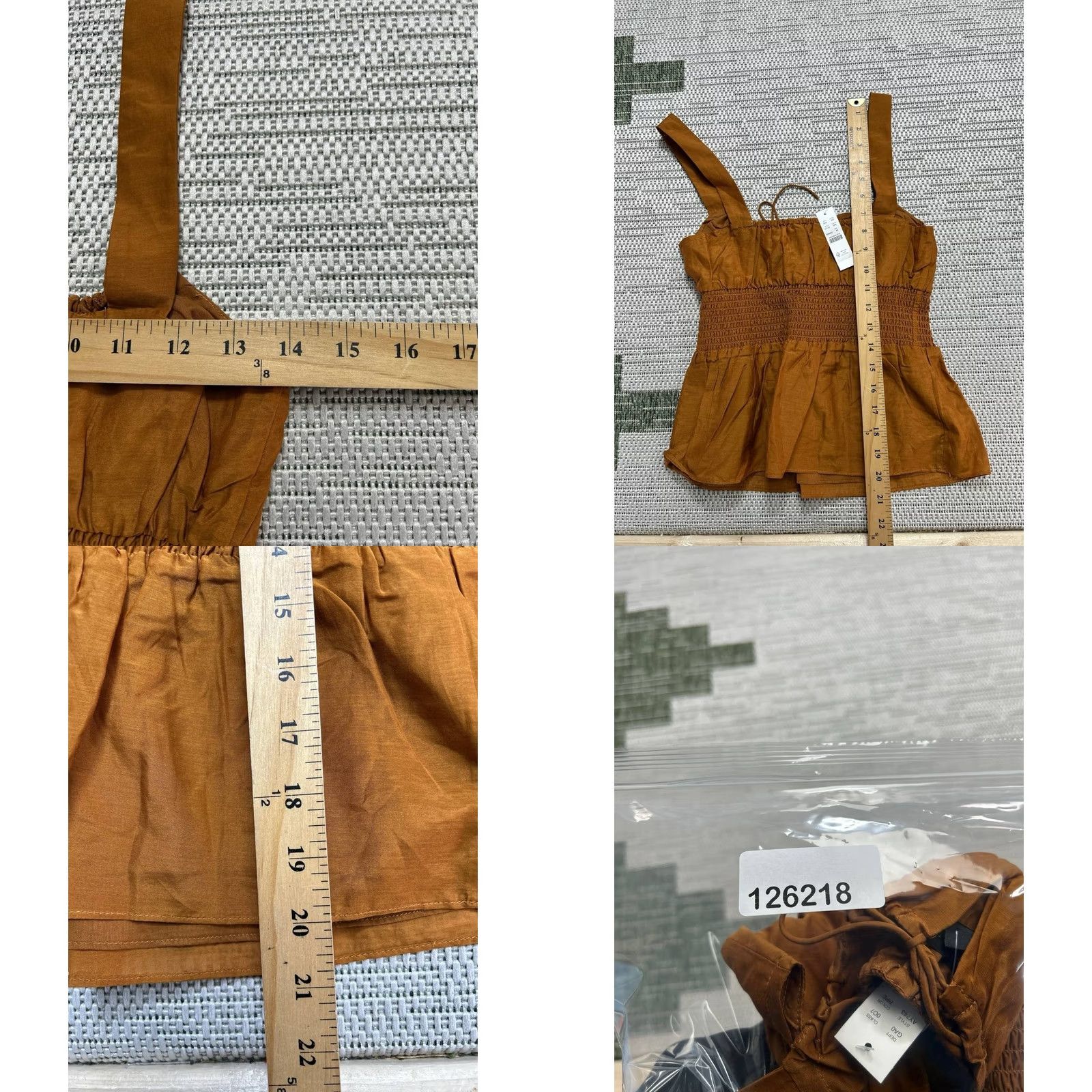 J.Crew J Crew Smocked Waist Tank Top Womens XS Brown Cotton Tie Front Peplum Hem New Size XS / US 0-2 / IT 36-38 - 8 Thumbnail