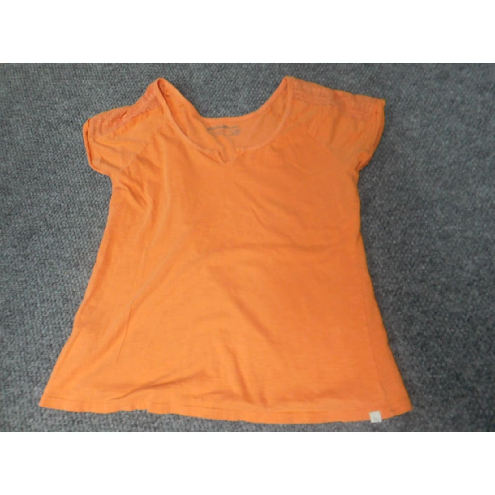 Eddie Bauer Eddie Bauer Womens Shirt PM Petites Orange Stretch Outdoors Crew Neck Casual Short Sleeve Blouse Button Cotton Rayon Basic Outdoor Women Mens? Size M / US 6-8 / IT 42-44 - 2 Thumbnail