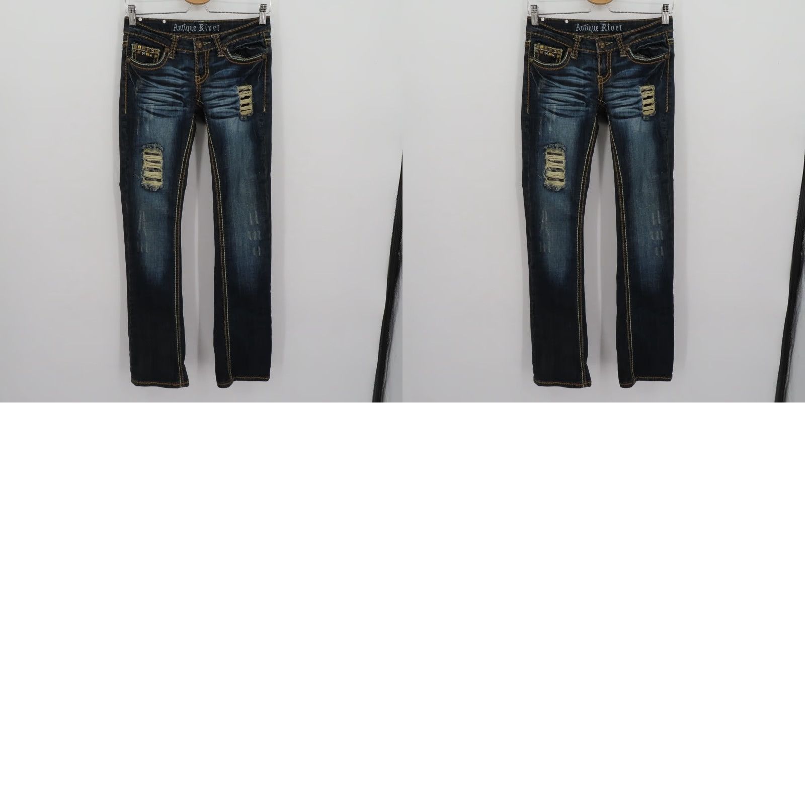 Denime Antique Rivet Jeans Women 25 Denim Distressed Studded 5-Pocket Skinny Cotton Blend Blue Vintage? No (avoid adding) Size 42" / US 20 - 9 Thumbnail
