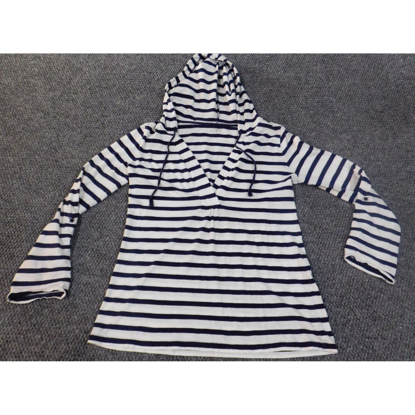 Ann Taylor Ann Taylor Loft Hoodie Shirt Women V-Neck Purple Striped Cotton Knit Pullover Casual Long Sleeve S Small Size S / US 4 / IT 40 - 3 Thumbnail