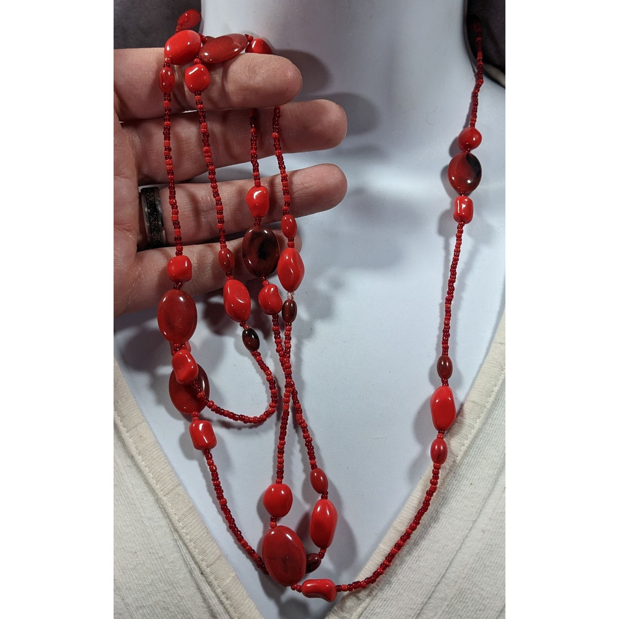 Other Bold Red Glass And Acrylic Beaded Opera Necklace Size ONE SIZE - 3 Thumbnail