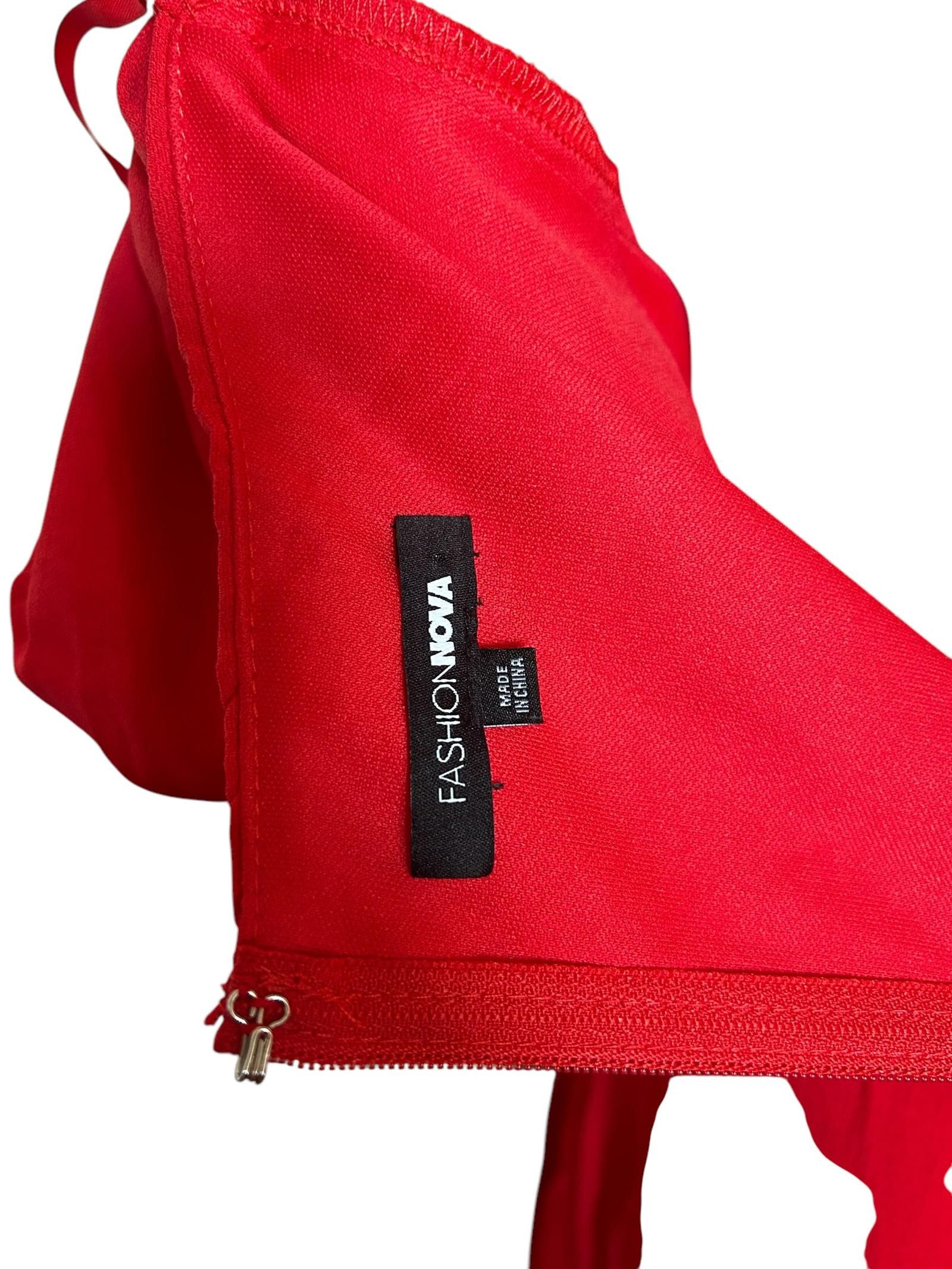 Designer Eye-Catching Red Off-Shoulder Dress with Puff Sleeves Size S / US 4 / IT 40 - 6 Thumbnail