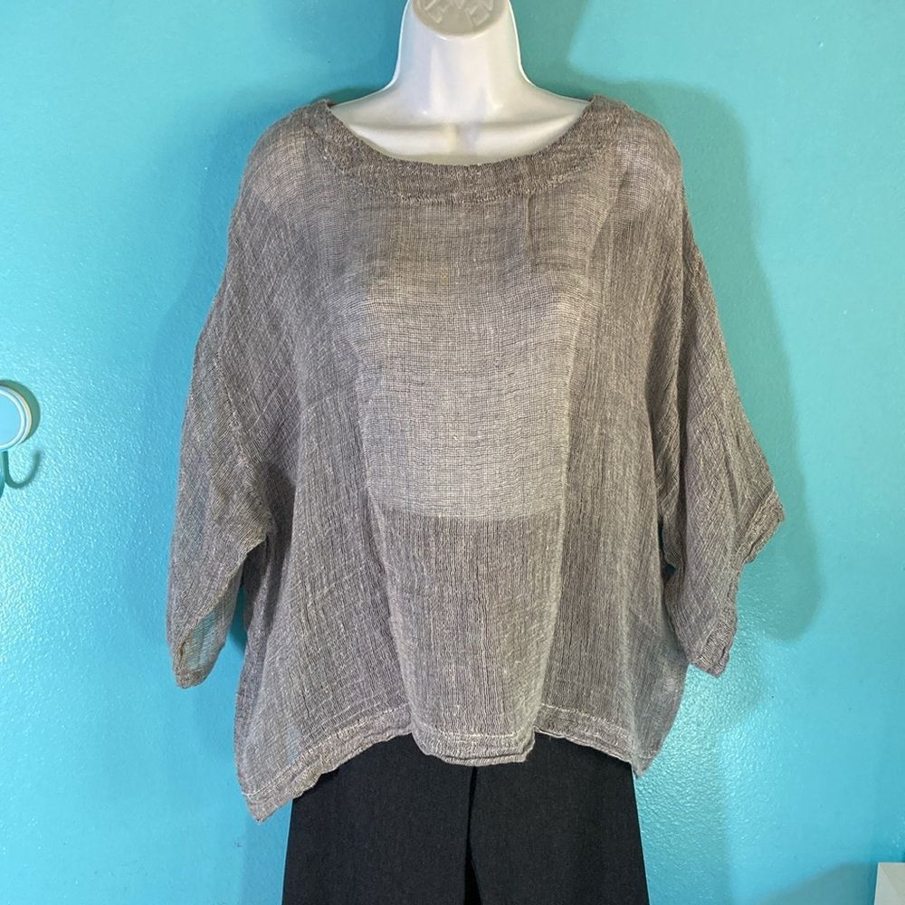 Eileen Fisher J Jill Pure Jill XS Linen Gray Oversized (50" Bust ) Top Sheer Woven 3/4 Sleeve Size S / US 4 / IT 40 - 10 Thumbnail