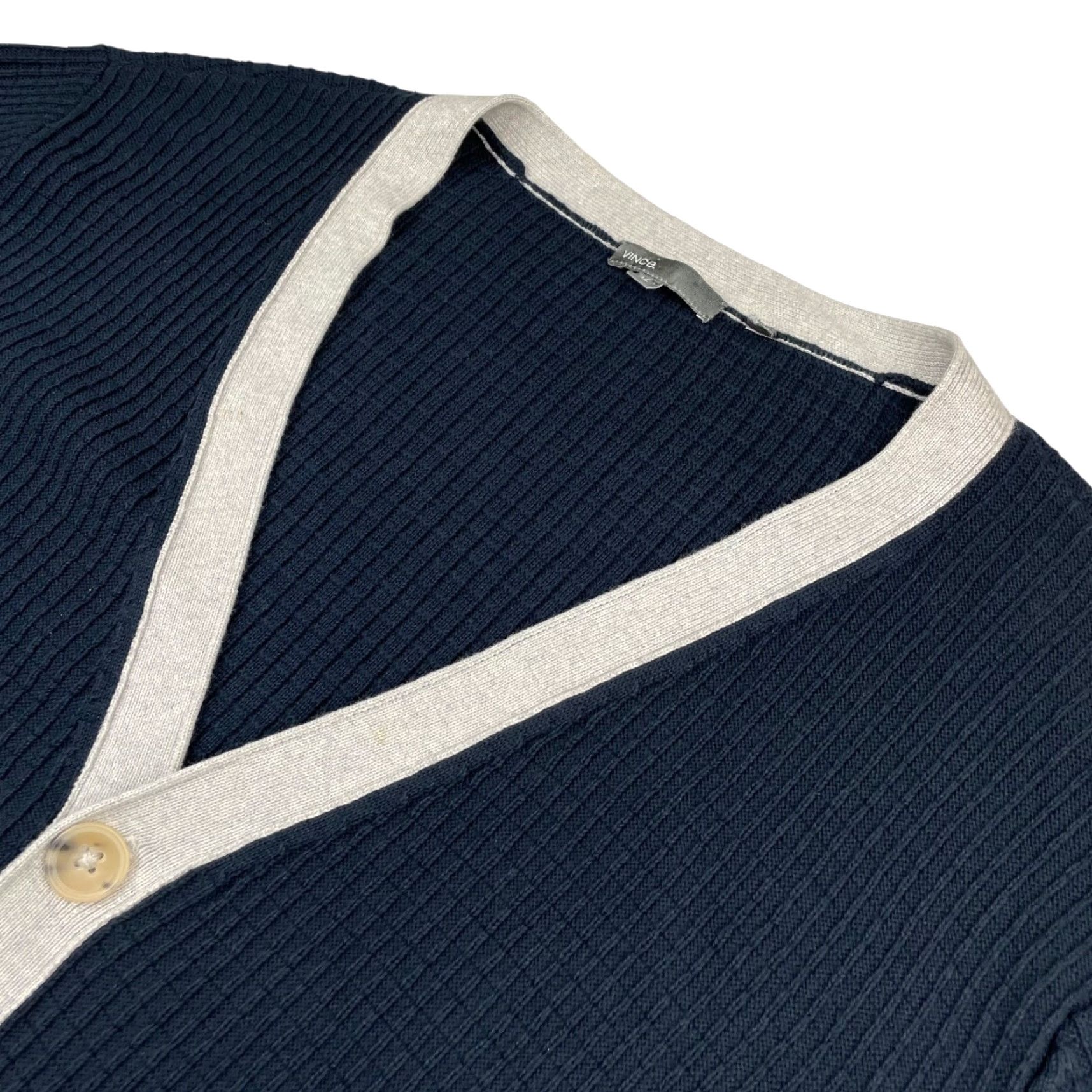Vince Vince Men’s Cardigan Sweater XL Long Sleeve V-Neck Blue Gray Ivory Stripe Knit Size US XL / EU 56 / 4 - 2 Thumbnail