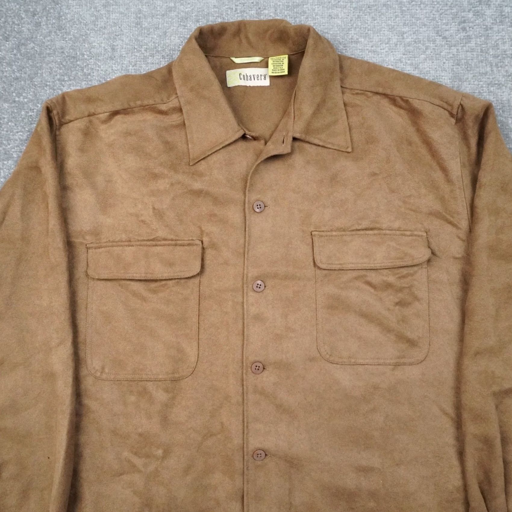 Cubavera Cubavera Shirt Mens L Brown Faux Suede Long Sleeve Collared Button Down Size US L / EU 52-54 / 3 - 6 Thumbnail