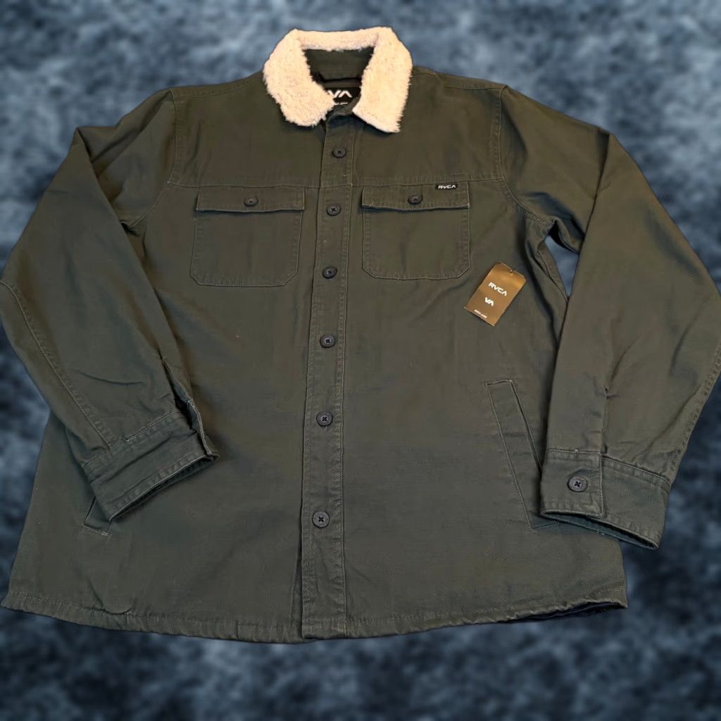 RVCA RVCA Range Jacket Olive Green Sherpa Collar Quilted Lined Canvas Mens Medium NEW Size US M / EU 48-50 / 2 - 1 Thumbnail