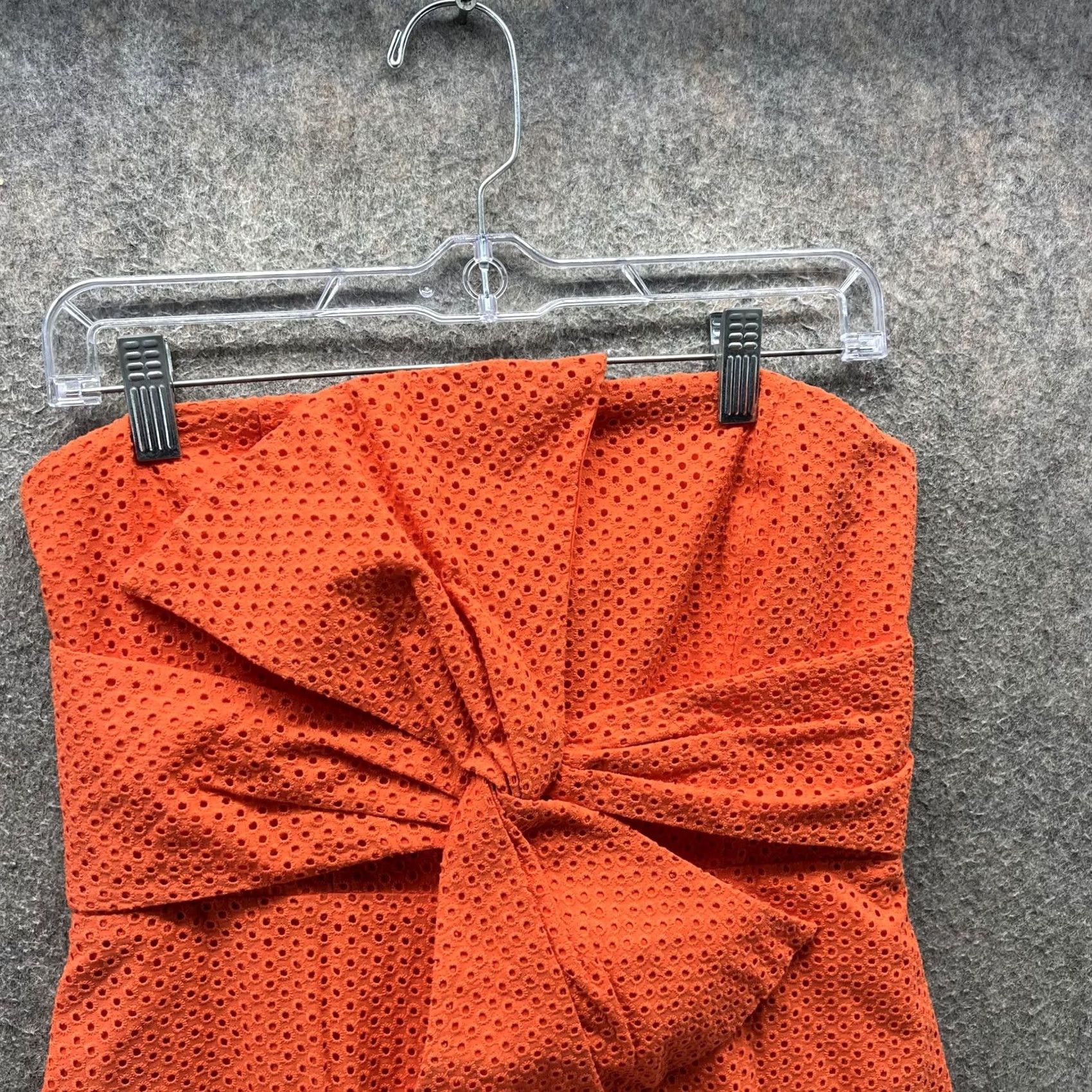Vintage Eyelet Strapless Dress Womens 8 Orange Bow Front Fit & Flare Sundress Knee Mens? Size M / US 6-8 / IT 42-44 - 5 Thumbnail