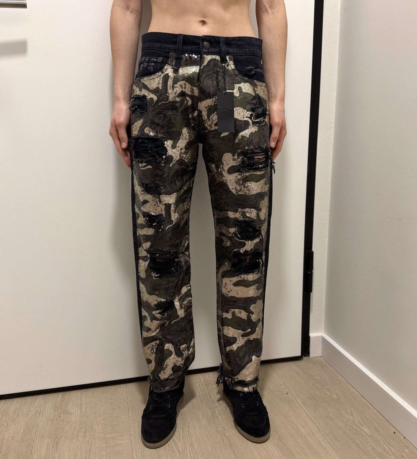 R13 R13 Universe Appean Moana Sequin Denim Camo Boyfriend Jeans Size 25" / US 0 / IT 36 - 1 Thumbnail