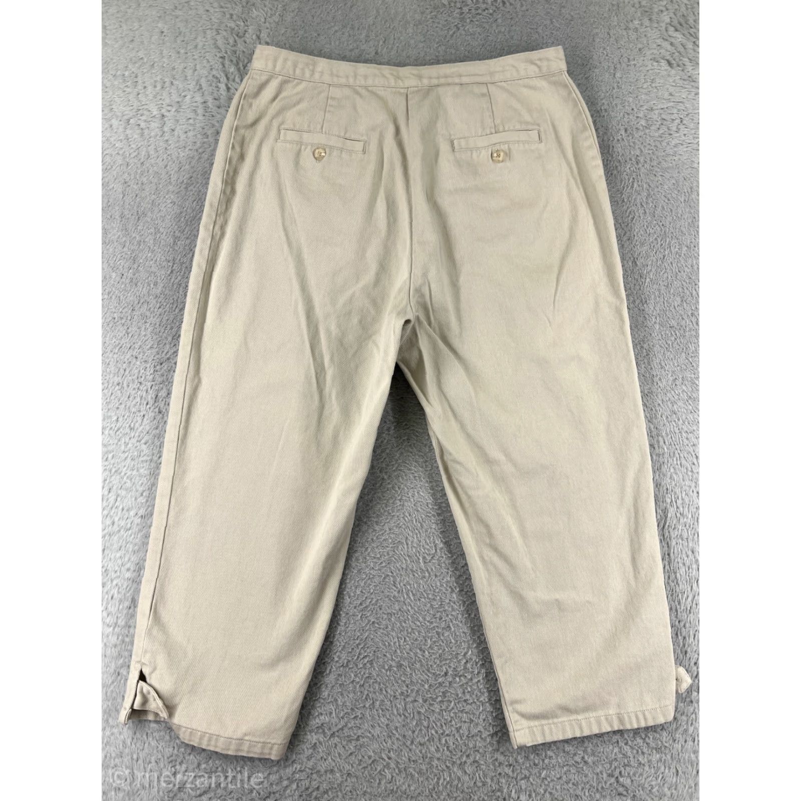 Vintage Christopher & Banks Womens Capri Pants Size 12 Beige Cotton Twill High Rise Casual Summer Size 34" / US 12 / IT 48 - 2 Thumbnail