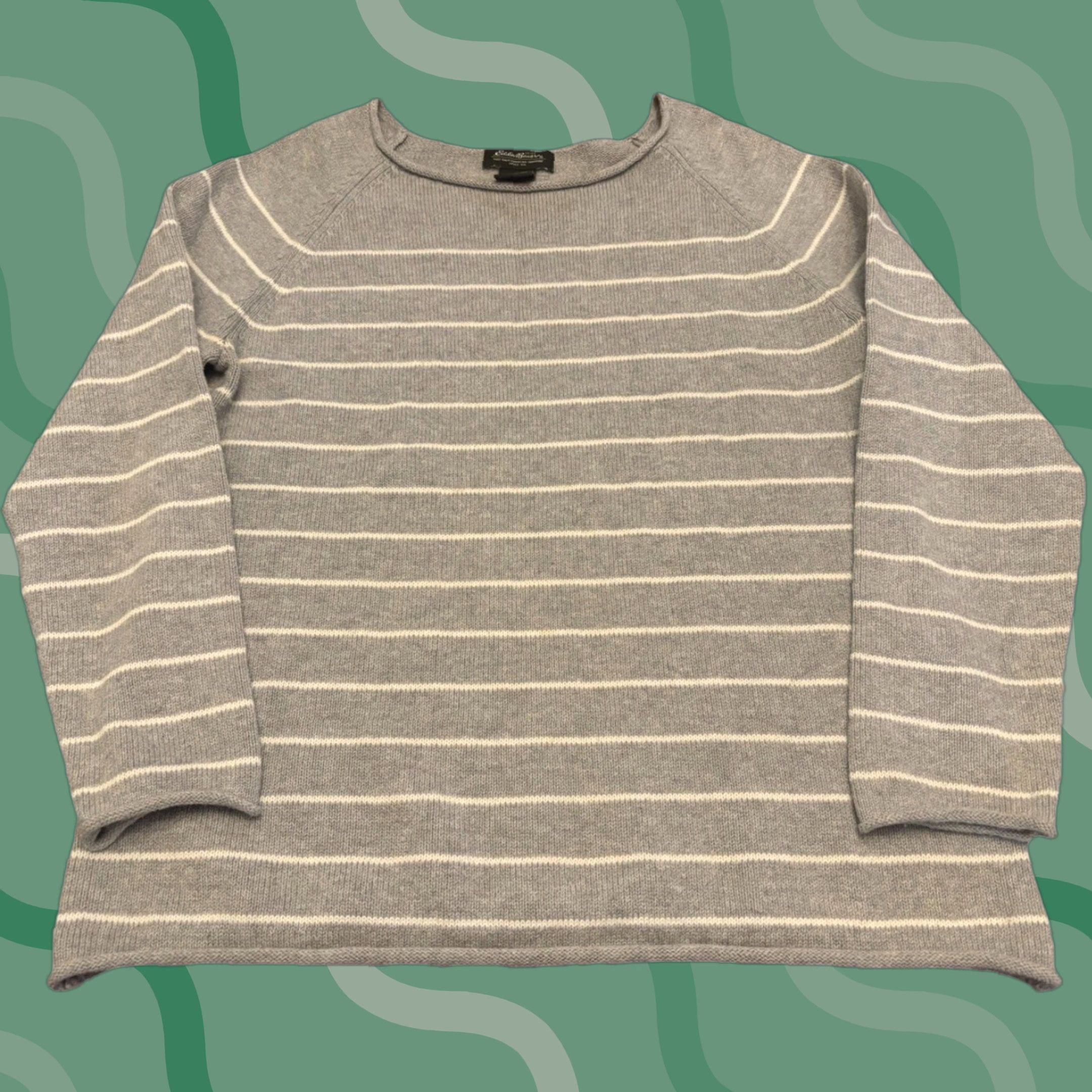 Eddie Bauer VINTAGE Eddie Bauer Womens Sweater Knit Pullover Raglan Crew Neck Gray Striped Size M(Cotton) Size M / US 6-8 / IT 42-44 - 1 Thumbnail