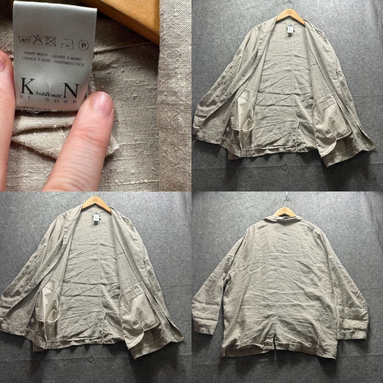Vintage KristenseN DU NORD Blazer Womens 3 Beige Linen Silk Oversized Jacket Italy Size XS / US 0-2 / IT 36-38 - 8 Thumbnail