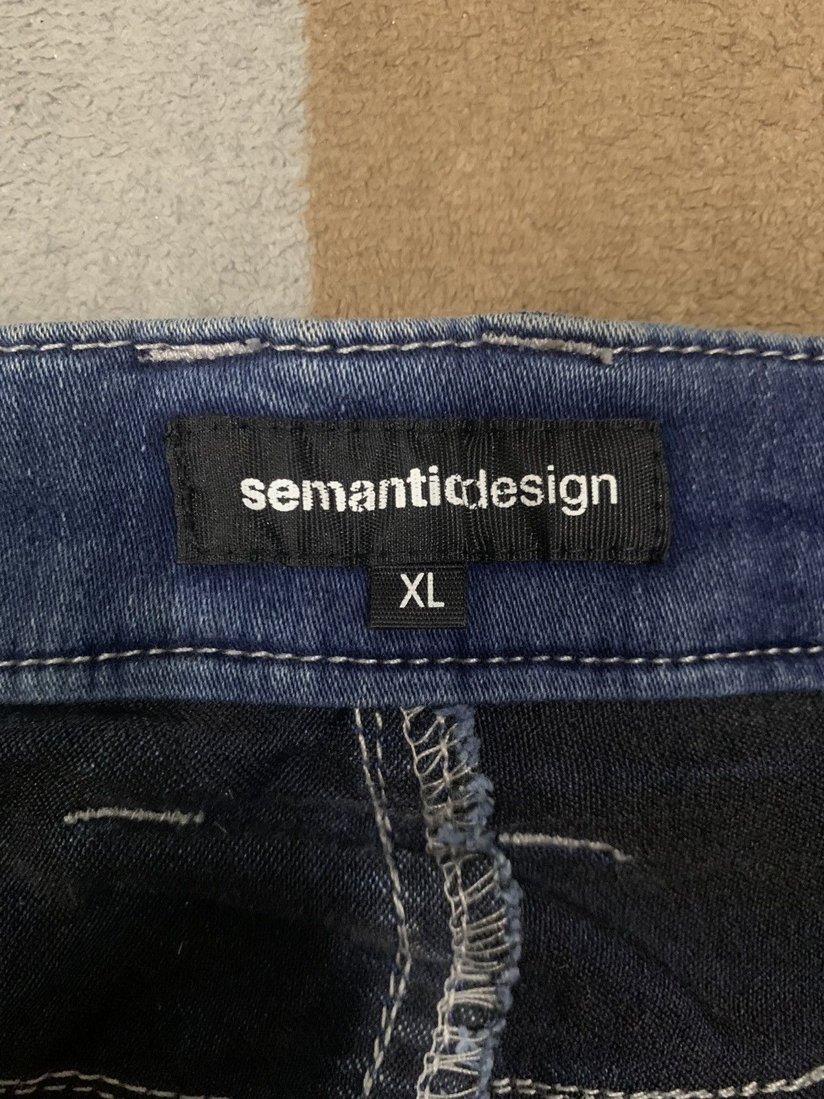 semanticdesign Semantic Design Blue Washed Stretch Slim Taper Punk Jeans Size US 33 - 14 Thumbnail
