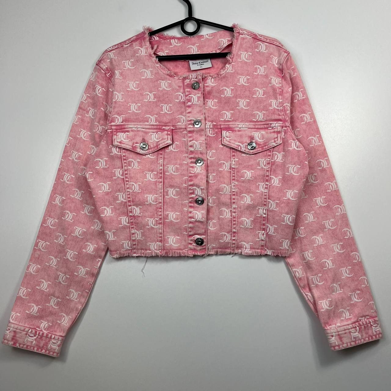 Juicy Couture Juicy Couture Womens Pink Monogram Denim Jacket Cropped XL Size XL / US 12-14 / IT 48-50 - 1 Thumbnail