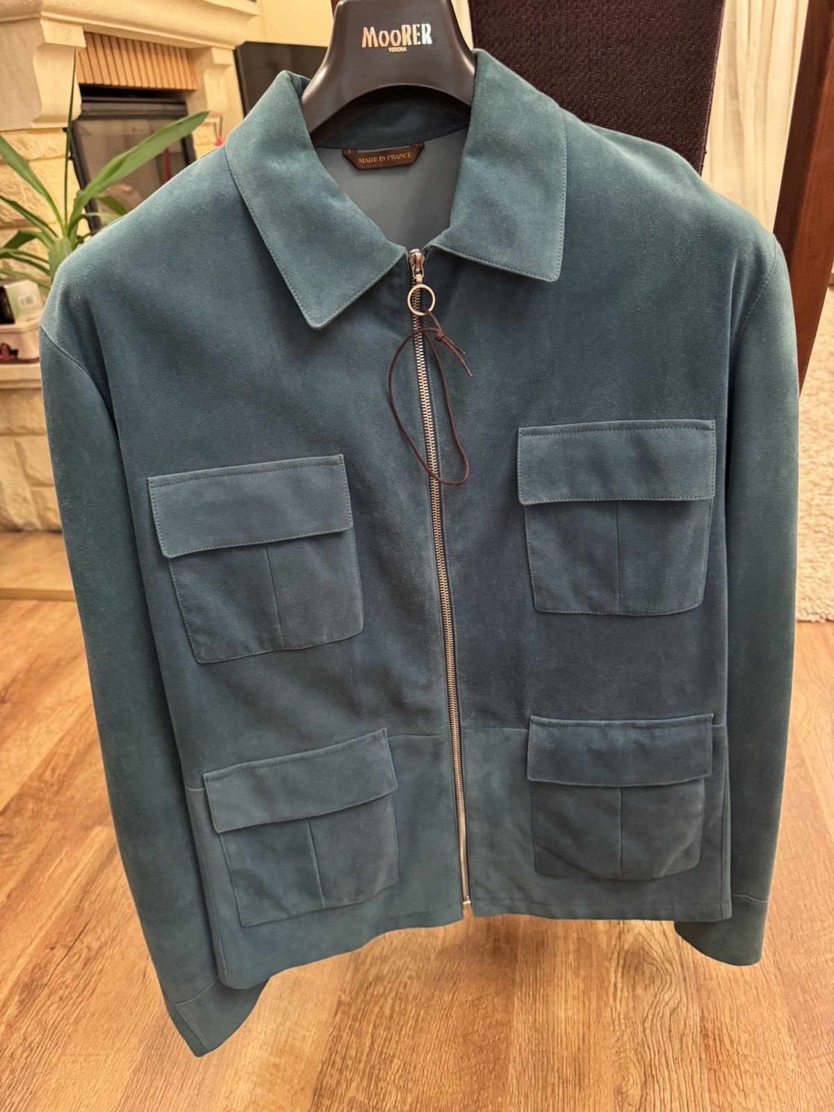 SERAPHIN Seraphin Blue Suede Zip Utility Jacket Made in France Size US XL / EU 56 / 4 - 1 Thumbnail