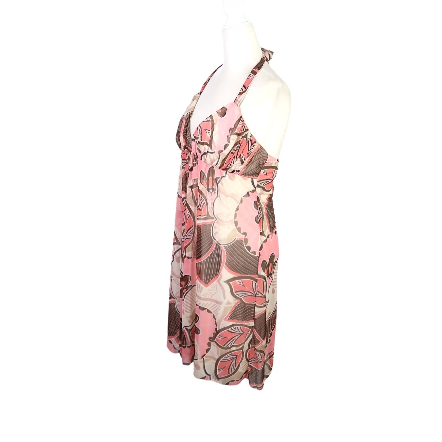 Vintage VINTAGE City Triangles Mini Dress halter floral brown pink 90s L Womens Size L / US 10 / IT 46 - 3 Thumbnail