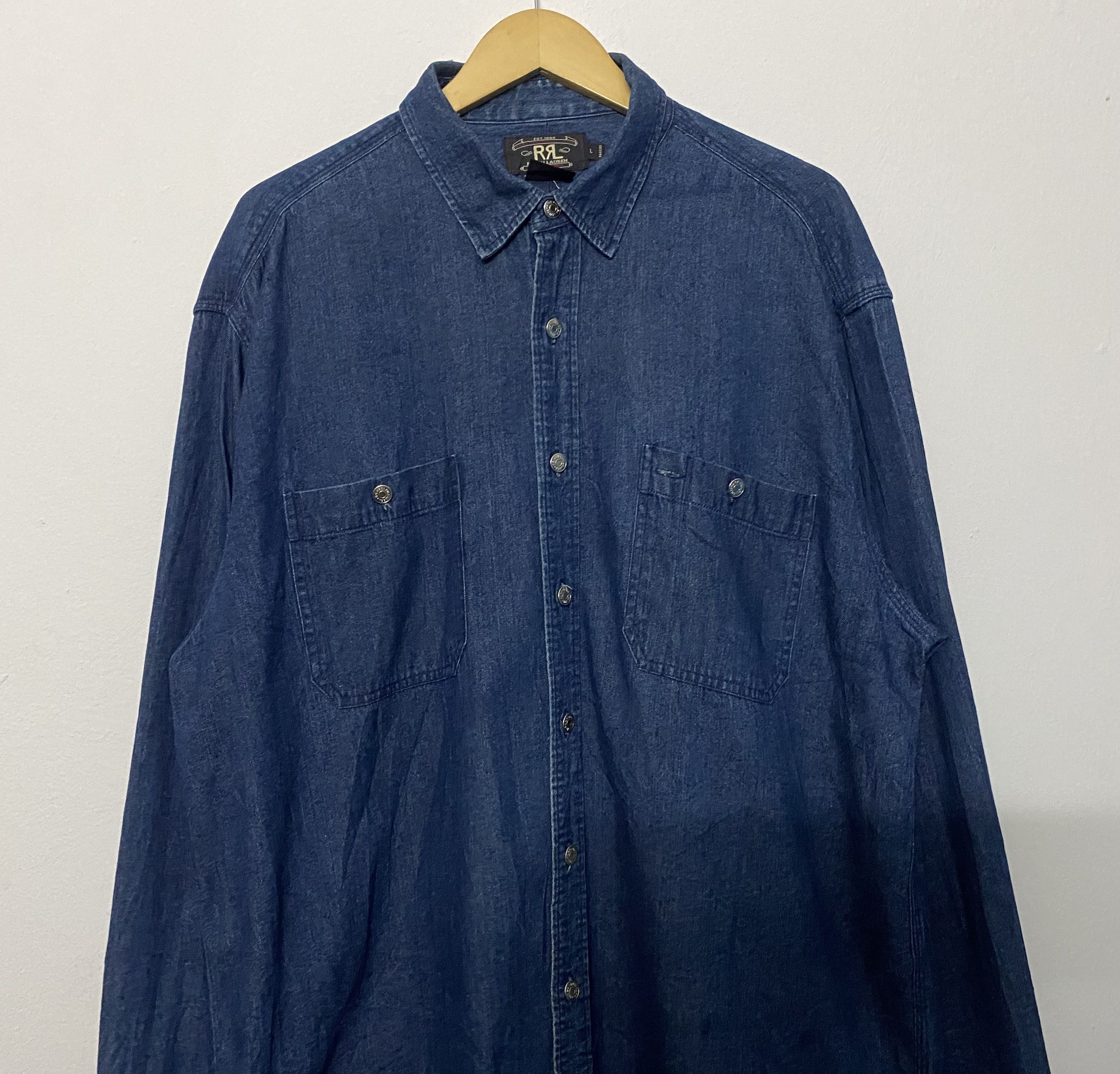 RRL Ralph Lauren RRL Ralph Lauren Double RL Indigo Denim Chambray Size L Size US L / EU 52-54 / 3 - 3 Thumbnail