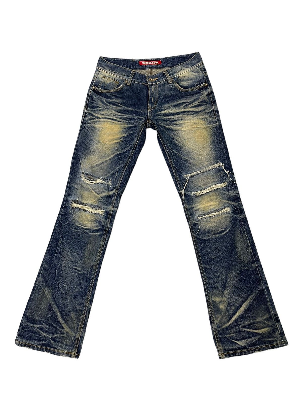 Japanese Brand Slight Flare Jeans Rubber Soul Faded Distress Boot Cut 7🟦7 Size US 30 / EU 46 - 2 Thumbnail