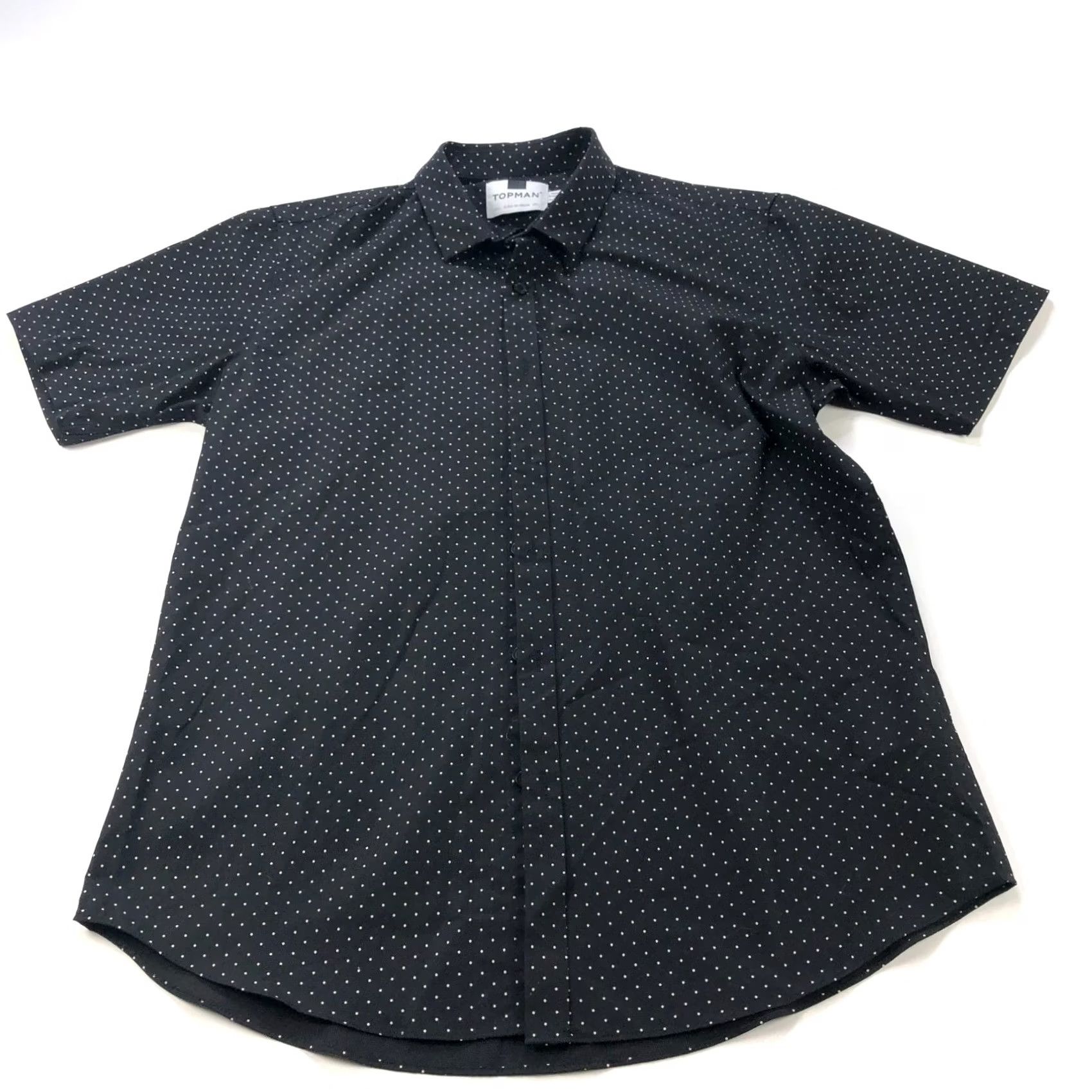 Topman Topman LG Button Short Sleeve Casual Collared Shirt Polka Dot Black White Shirt Men L Black White Polka Dot Button-Up Men Size US L / EU 52-54 / 3 - 2 Thumbnail