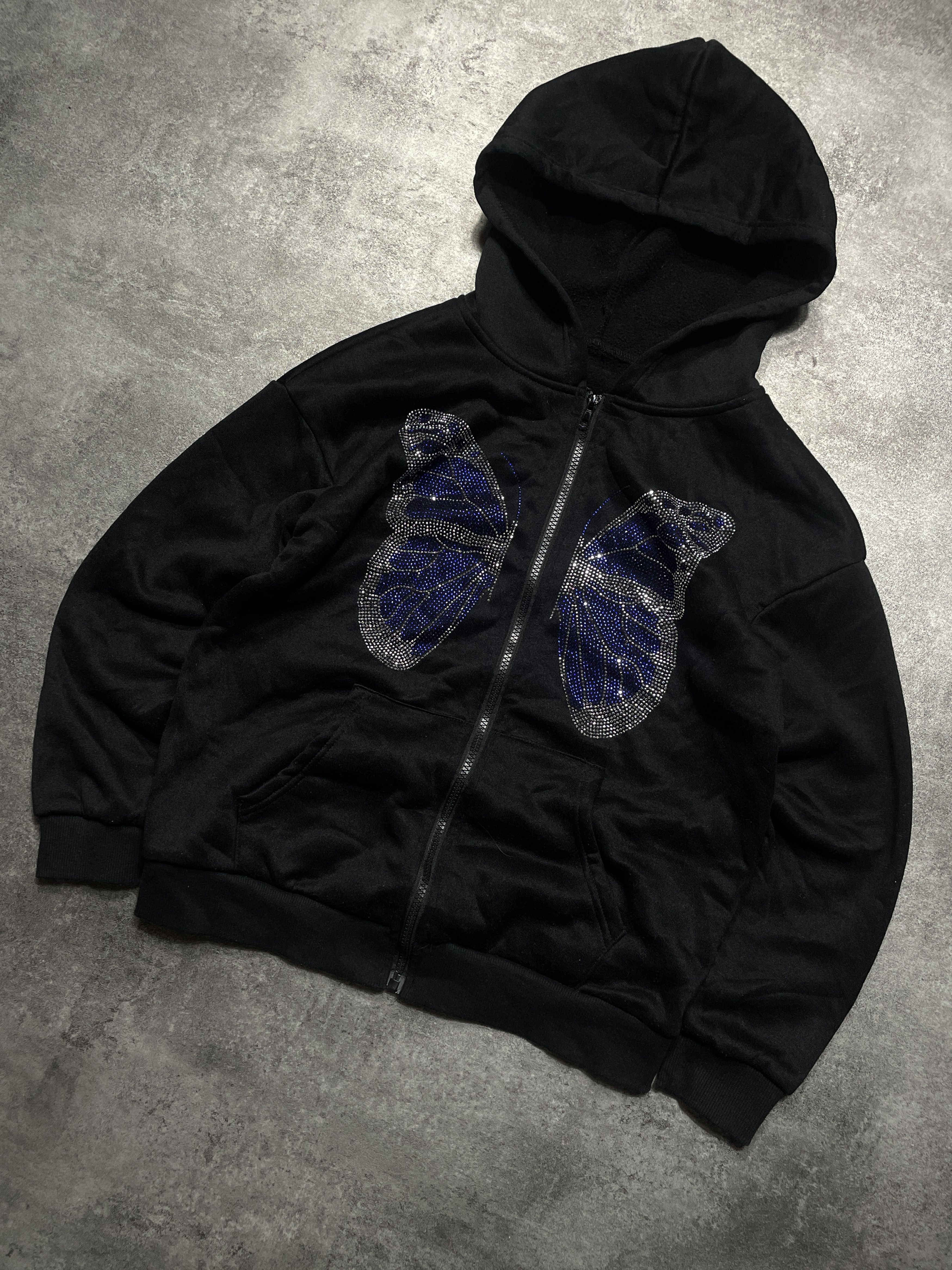 Vintage 🔥RARE🔥Hype Butterfly Rhinestones Shiny Hoodie Zip Size S / US 4 / IT 40 - 1 Thumbnail