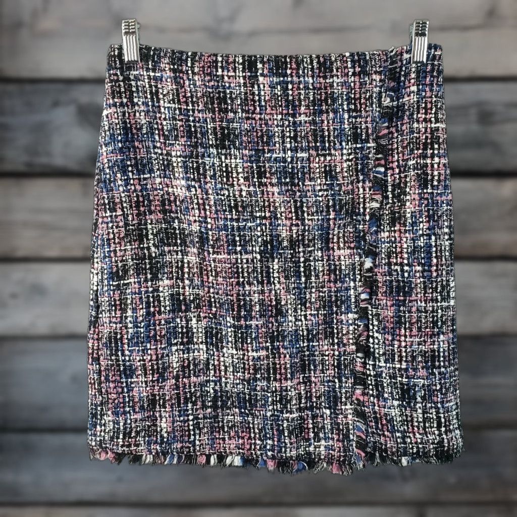 Loft Ann Taylor LOFT Womens Tweed Skirt Sz 6 Tall Blue Pink Fringe Size 28" / US 6 / IT 42 - 1 Thumbnail