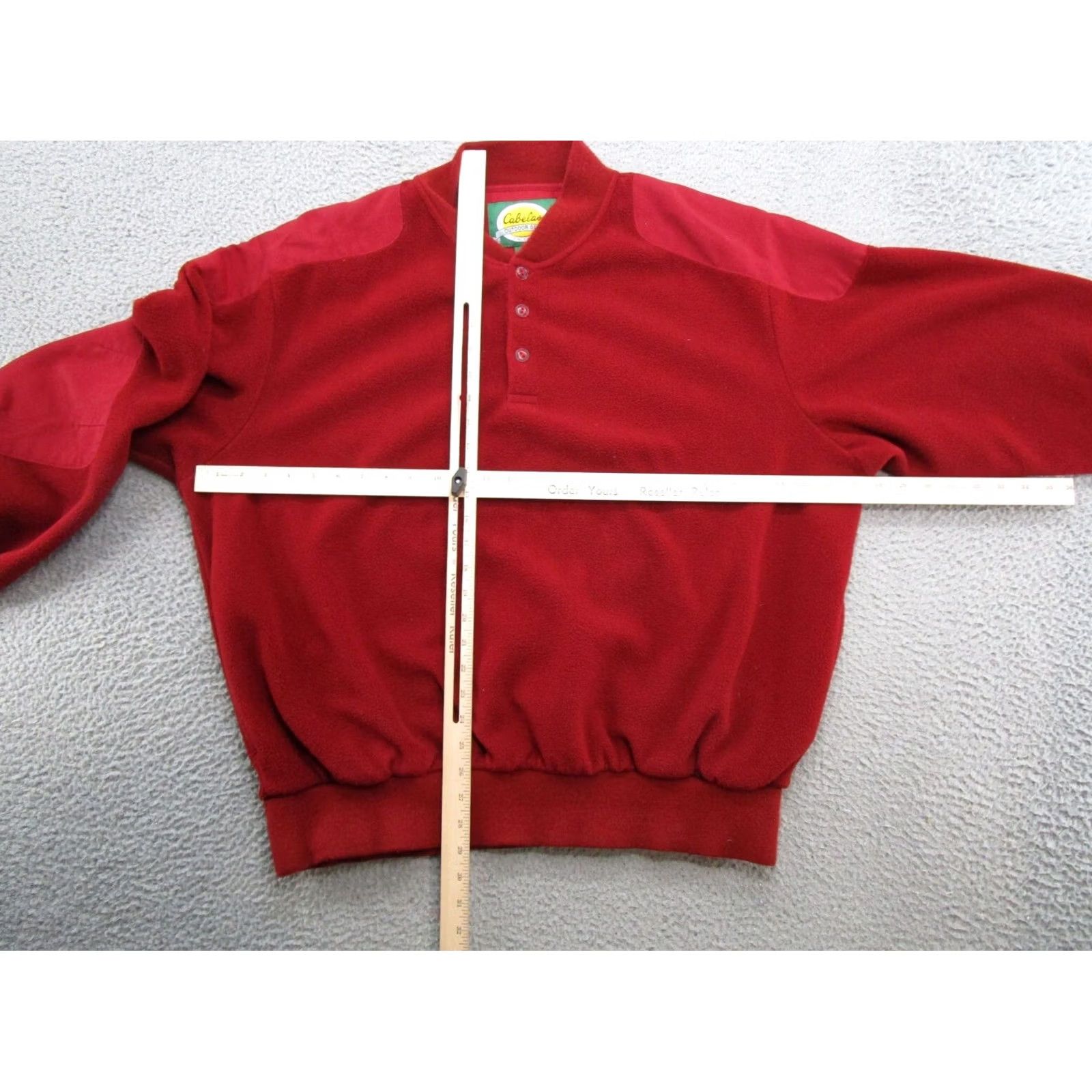 Vintage Cabela's Red Henley Lined Sweater Jacket Mid-Length XL Knit Zip Outer Shell Polyester Elbow Patch 90s Outdoor Mens Fashion Casual Workwear Size US XL / EU 56 / 4 - 4 Thumbnail