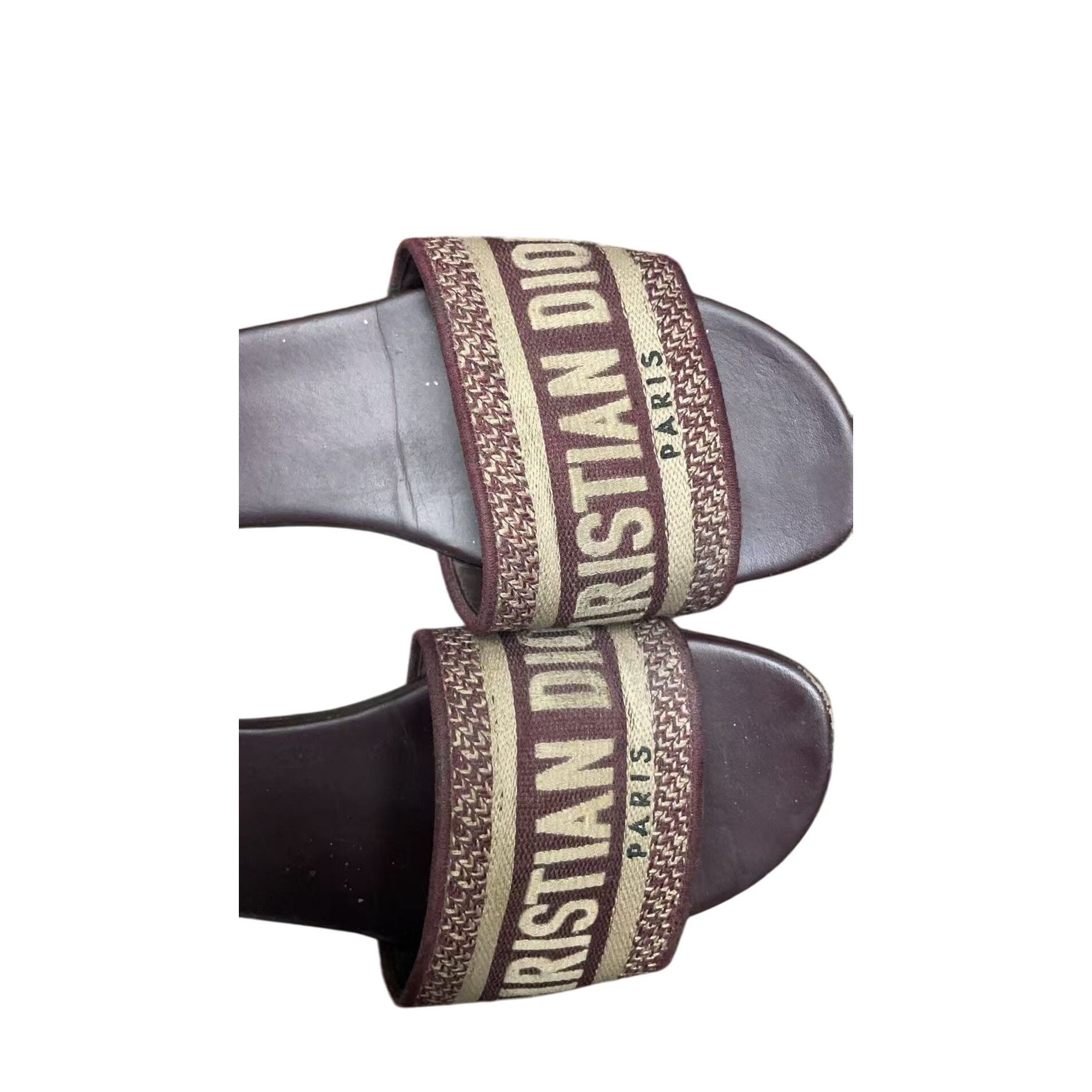 Hermes Christian Dior Paris Burgundy & Beige Embroidered Slide Sand Size US 6 / IT 36 - 5 Thumbnail
