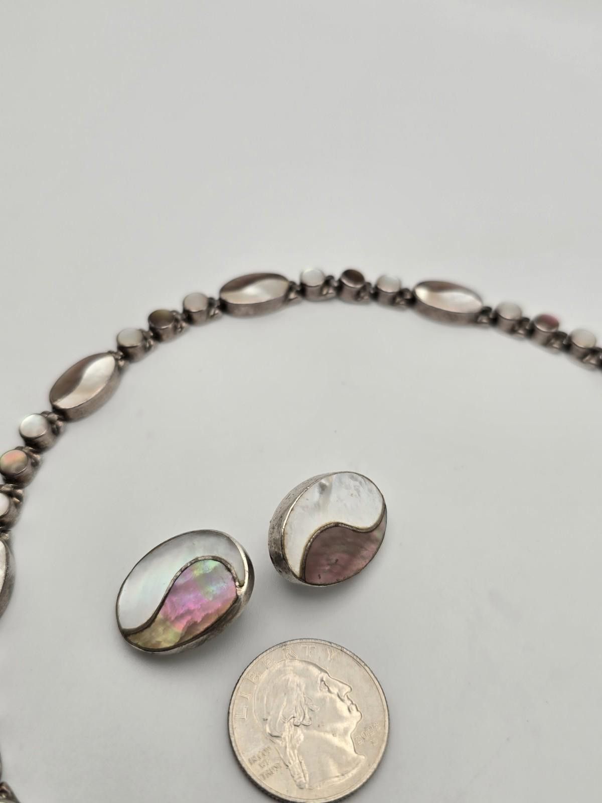 RAGEBLUE Accleoni Sterling Silver Necklace Earrings Set MOP Inlay Size ONE SIZE - 3 Thumbnail