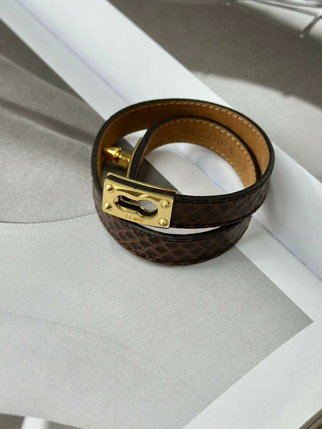 Fendi FENDI Brown Snake Leather Bracelet Size ONE SIZE - 1 Thumbnail