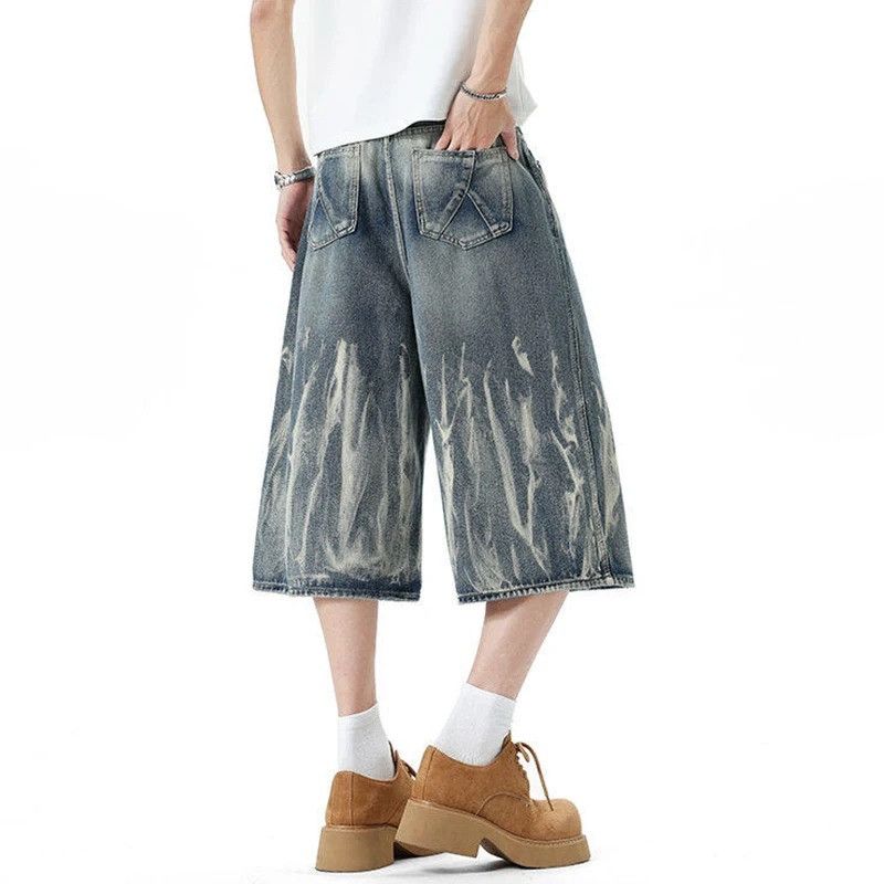 Jean Lightning Pattern Tie-Dye Denim Shorts Men Summer Size US 34 / EU 50 - 2 Thumbnail