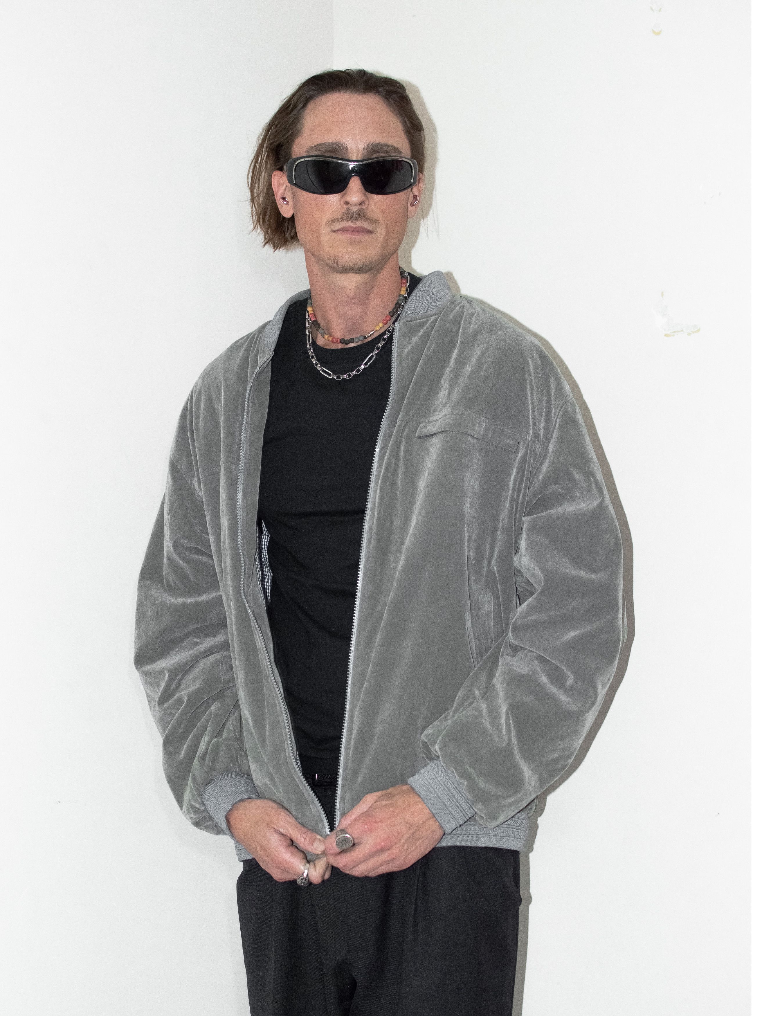 Designer × Vintage Vintage 80s Zip Up Lightweight Grey Faux Suede Bomber Jacket Size US XL / EU 56 / 4 - 4 Thumbnail