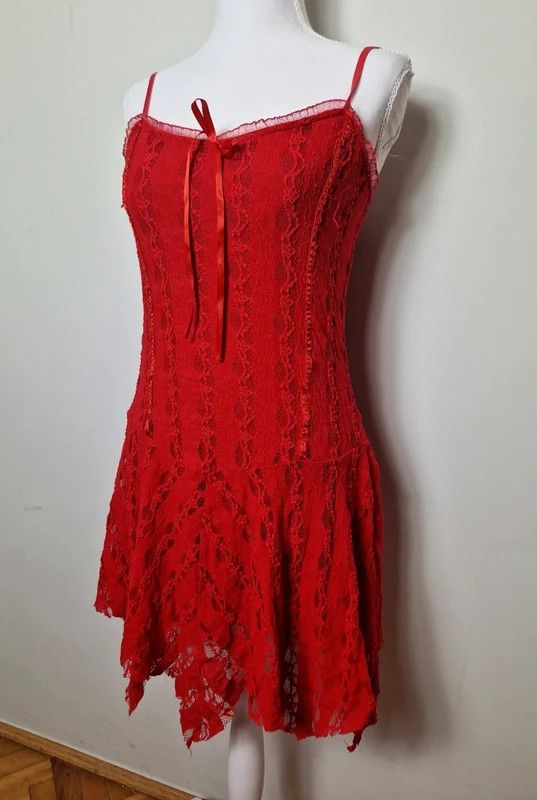 If Six Was Nine Vintage y2k red lace flare dress goth emo
