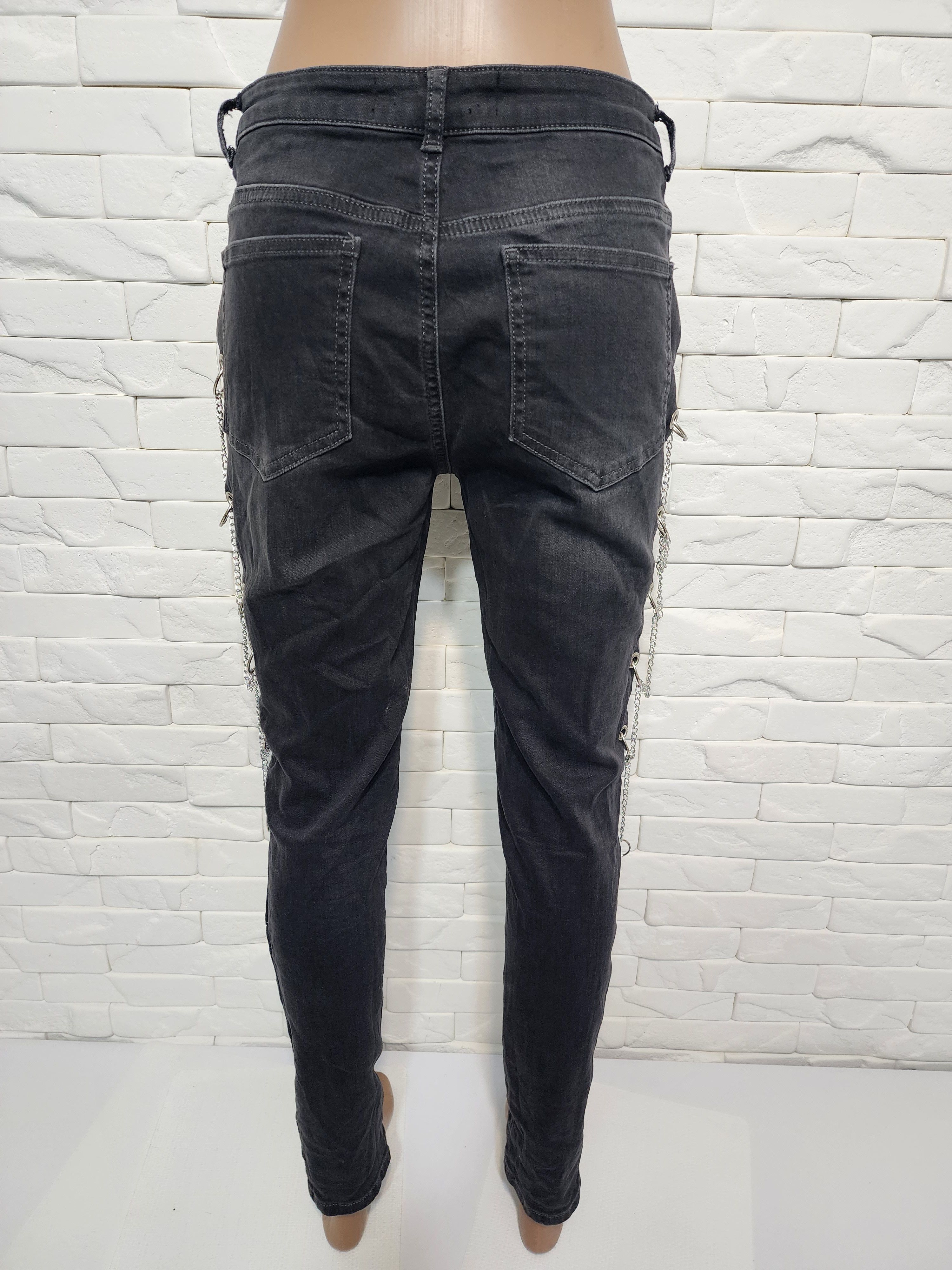 Designer Black women's jeans with decorative chains. Size 30" / US 8 / IT 44 - 5 Thumbnail