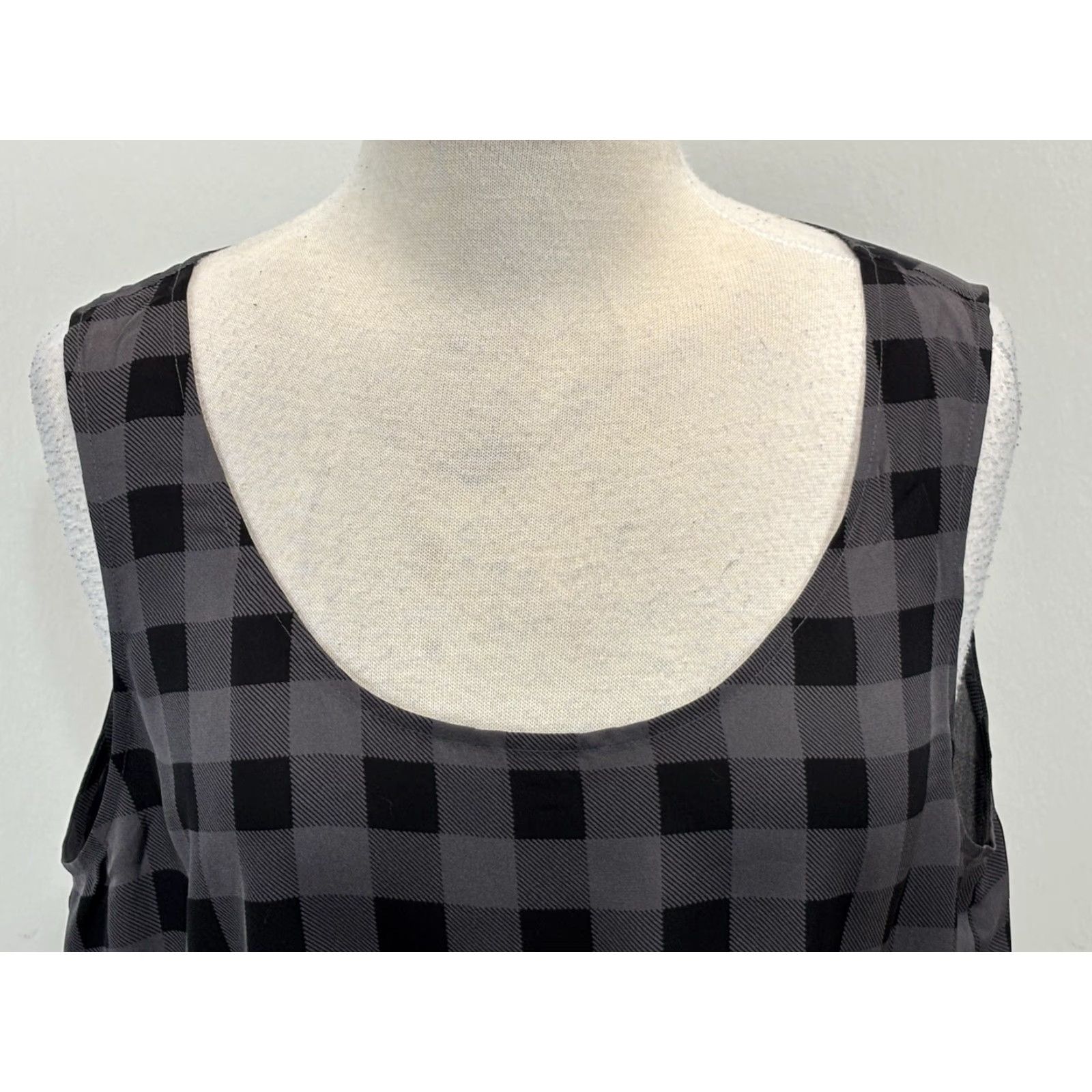 Eileen Fisher Eileen Fisher Tunic Tank Top Shirt L 100% Silk Black Gray Check Lagenlook Womens Shirt Size L / US 10 / IT 46 - 5 Thumbnail