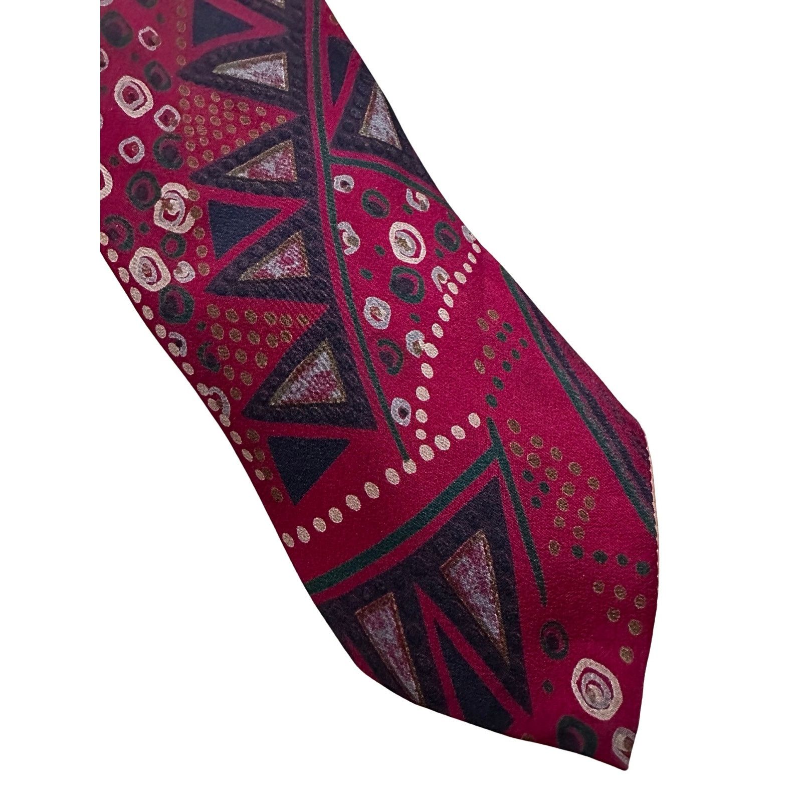 Vintage Vintage 80s Maroon Geometric Silk Necktie Size ONE SIZE - 2 Thumbnail