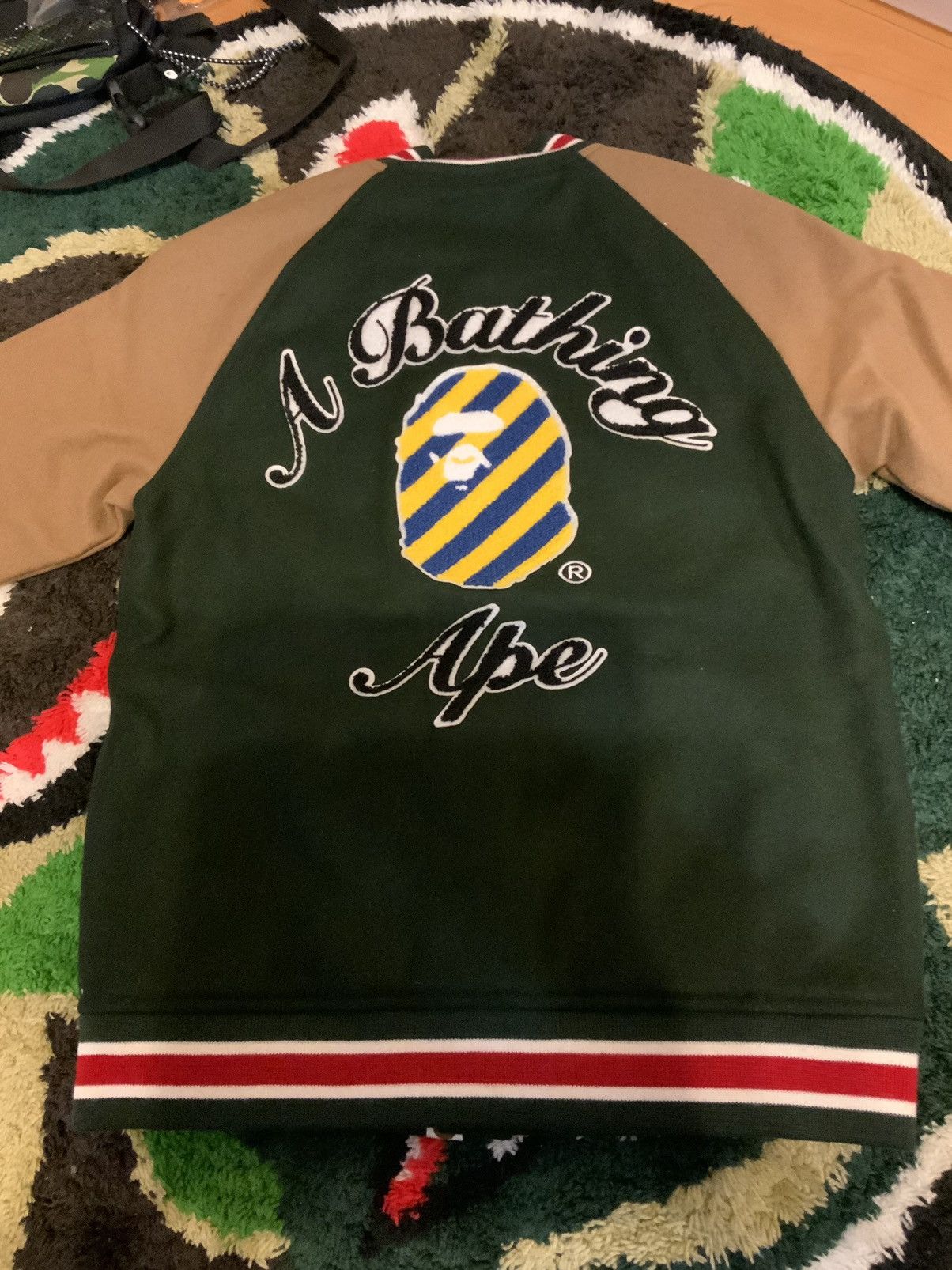 A BATHING APE COLLEGE VARSITY JACKET WOMENS GREEN SIZE XS