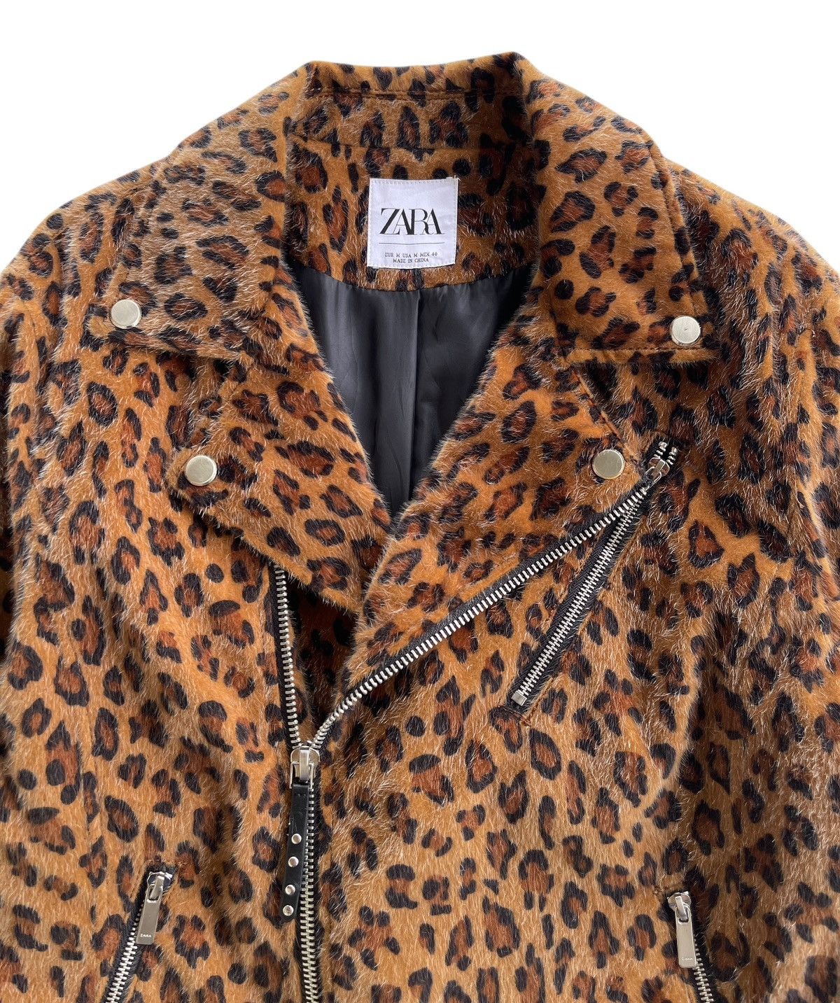 Zara Leopard Double Collar Bikers Fur Jacket Size US M / EU 48-50 / 2 - 5 Thumbnail