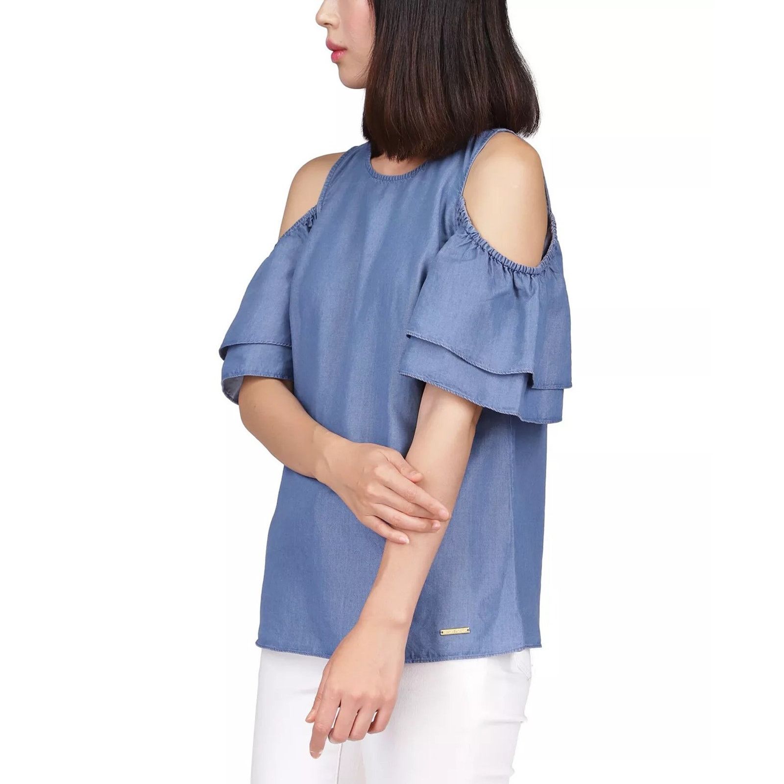 Michael Kors Michael Kors Women Blue Cotton Cold-Shoulder Top Size XS Size XS / US 0-2 / IT 36-38 - 4 Thumbnail