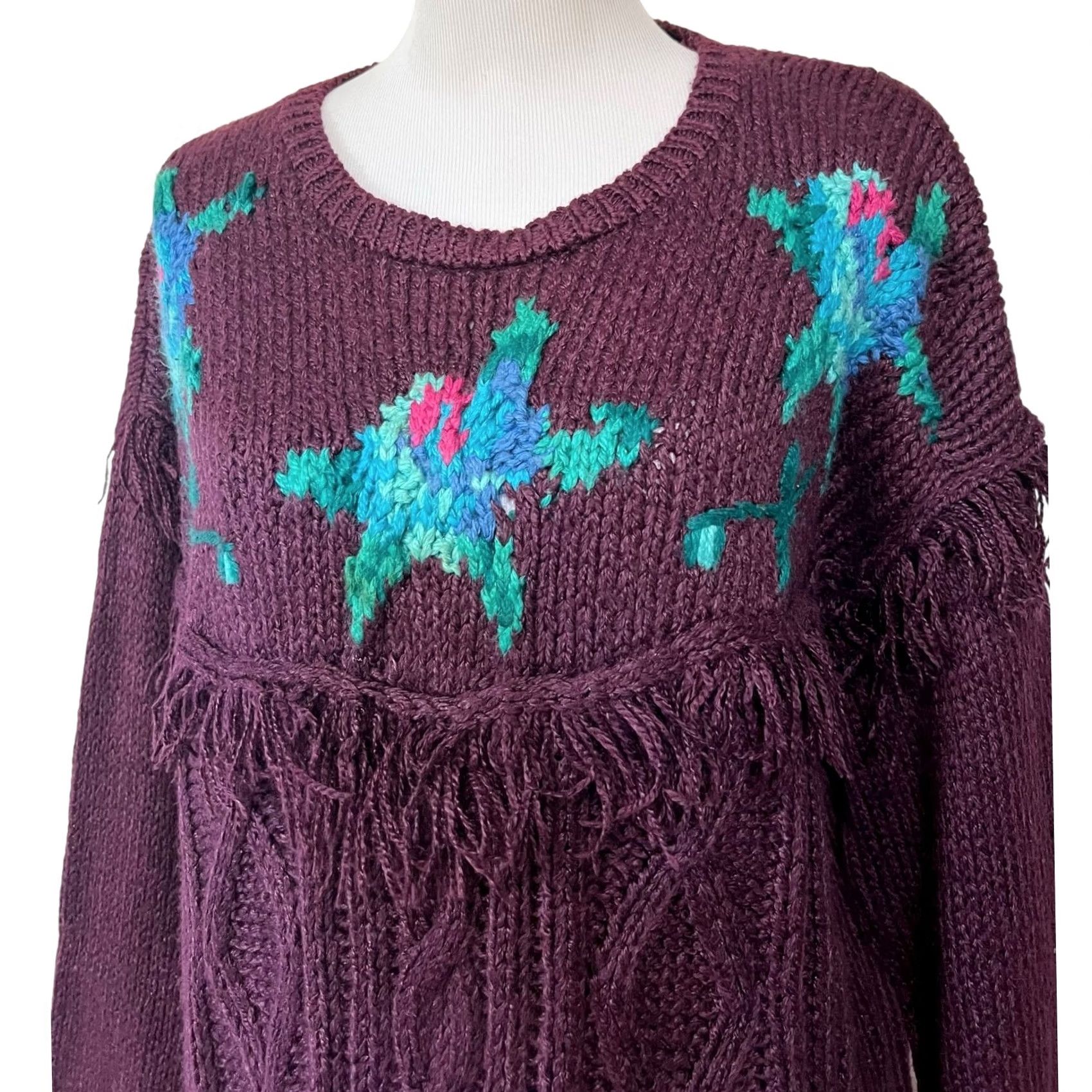 Vintage VINTAGE Center Aisle Women’s Sweater Turtleneck Knit Fringe Purple XL Pullover Knit Long Sleeve Shoulder Pads Size XL / US 12-14 / IT 48-50 - 3 Thumbnail
