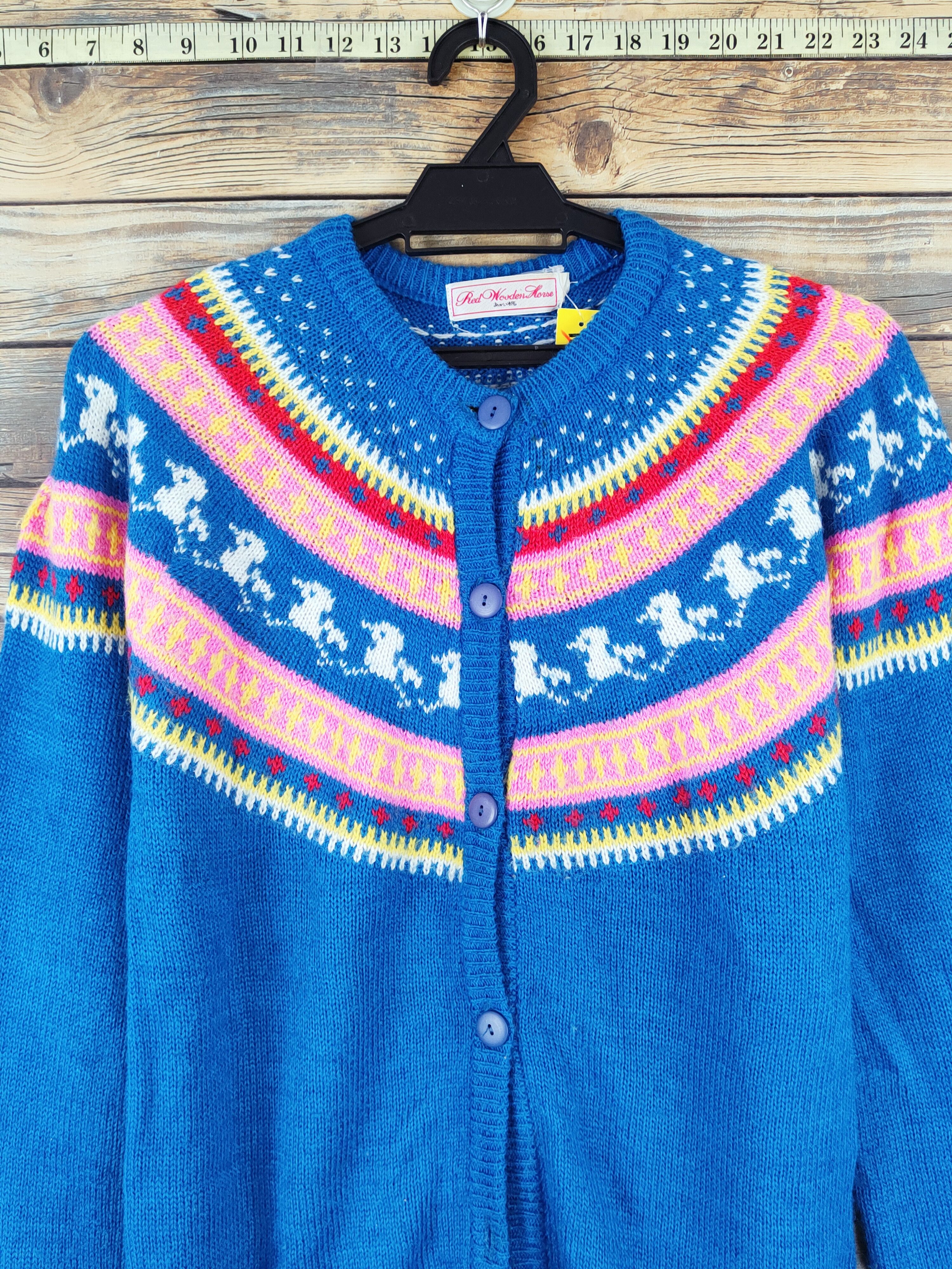Homespun Knitwear × Japanese Brand Red Wooden Horse Blue Knitwear Cardigan #W1000 Size M / US 6-8 / IT 42-44 - 2 Thumbnail