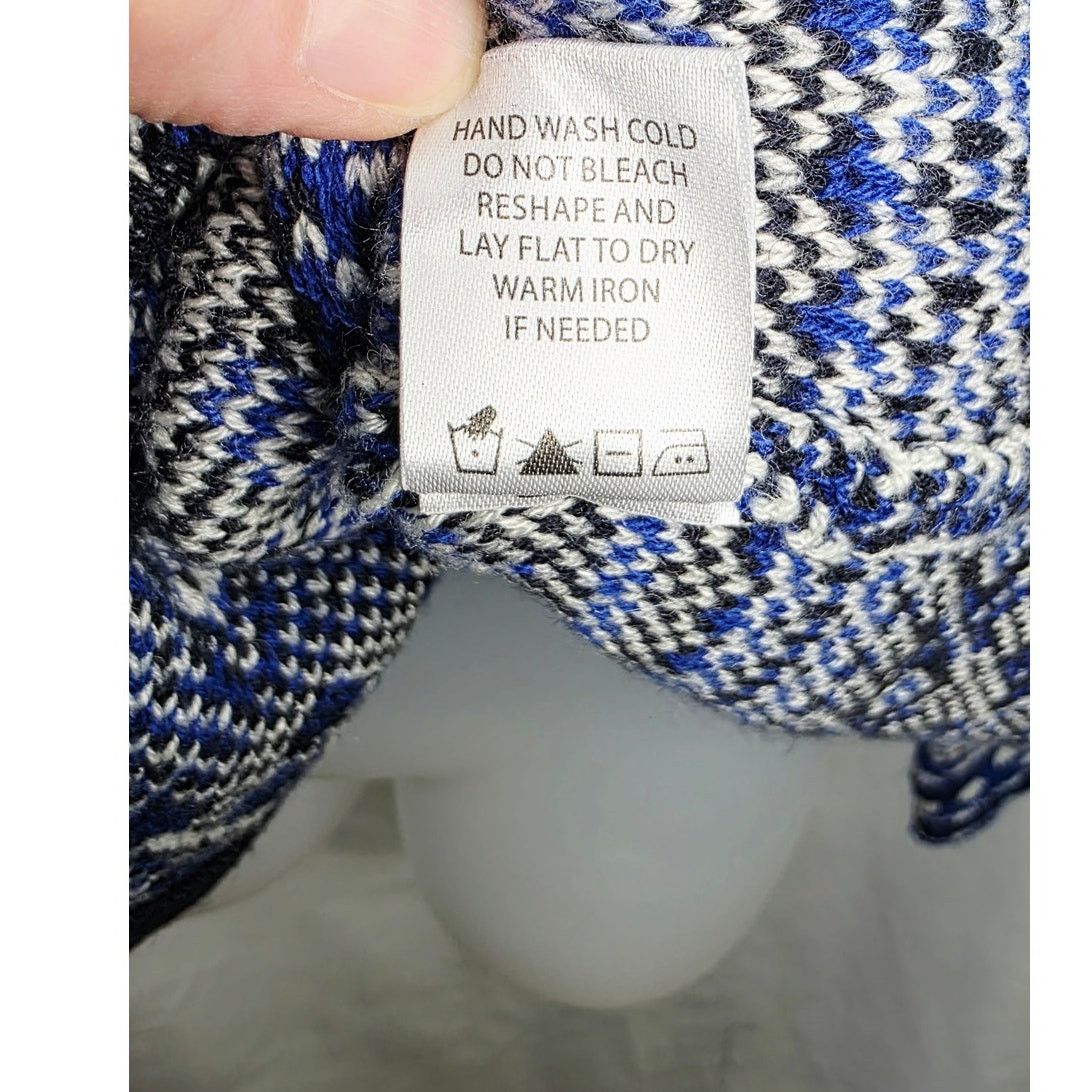 Other Zipper Front Blue & Black Floral Fair Isle Cardigan Sweater Size L / US 10 / IT 46 - 11 Thumbnail