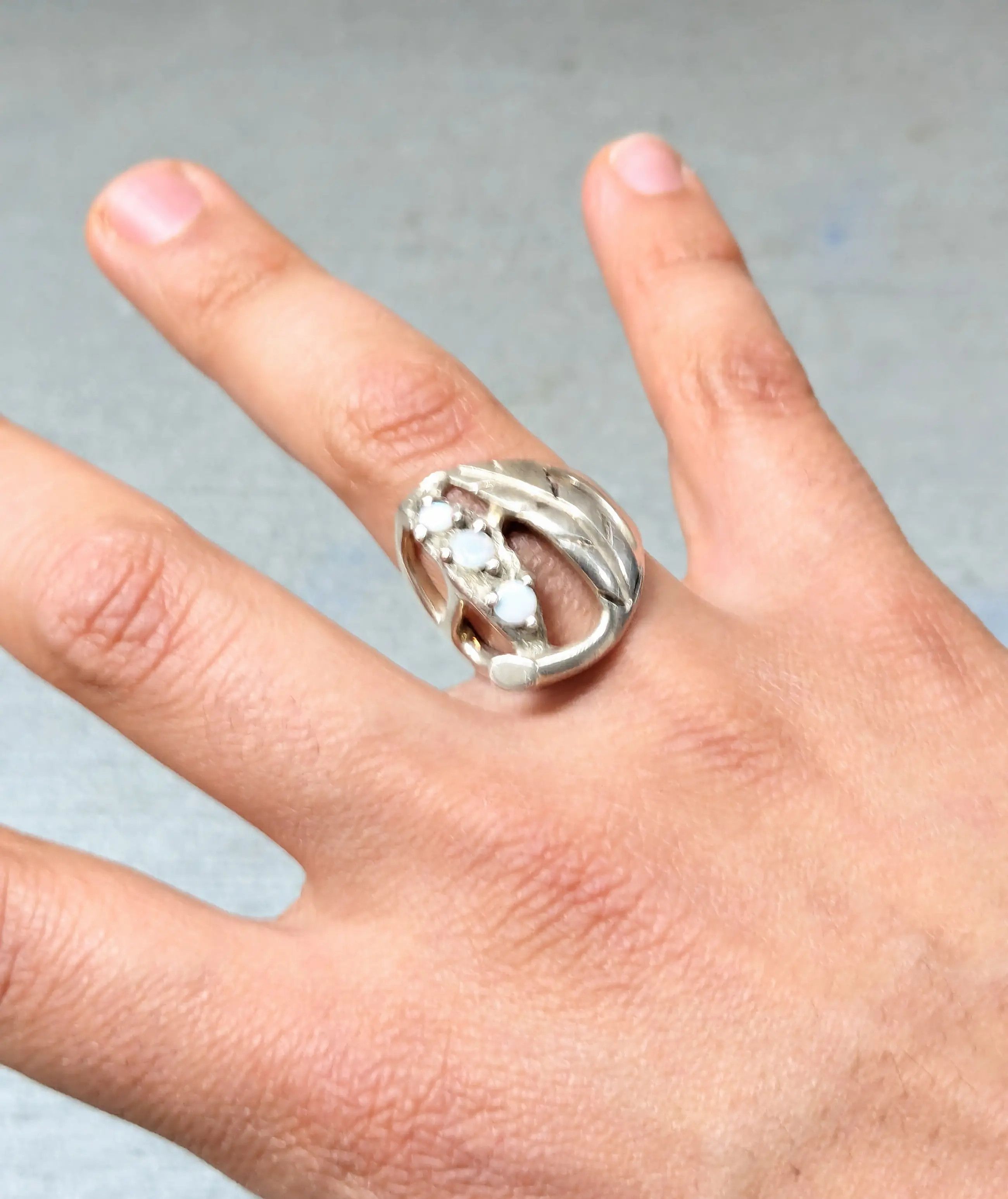 Jewelry × Sterling Silver Vintage Sterling Silver Ring Opal 9 Leaf Native Indian Taxco Size ONE SIZE - 14 Thumbnail